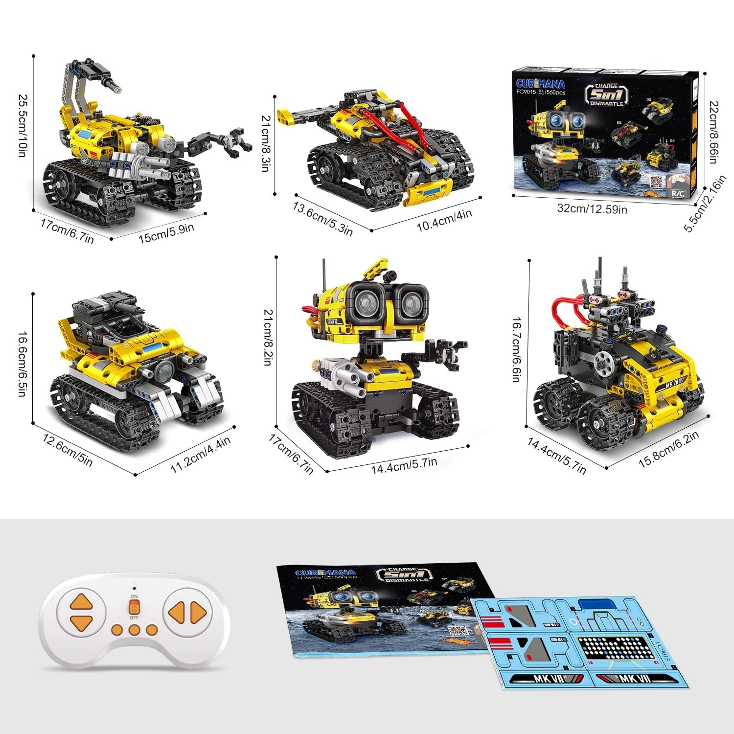 CUBIMANA Robot Jouets de Construction pour Enfants - 5 en 1 Applications et Jouets Technologiques Télécommandés, Robot Mur/Ingénierie/Jouets Mech Scorpion, Cadeaux pour Enfants Garçons Filles