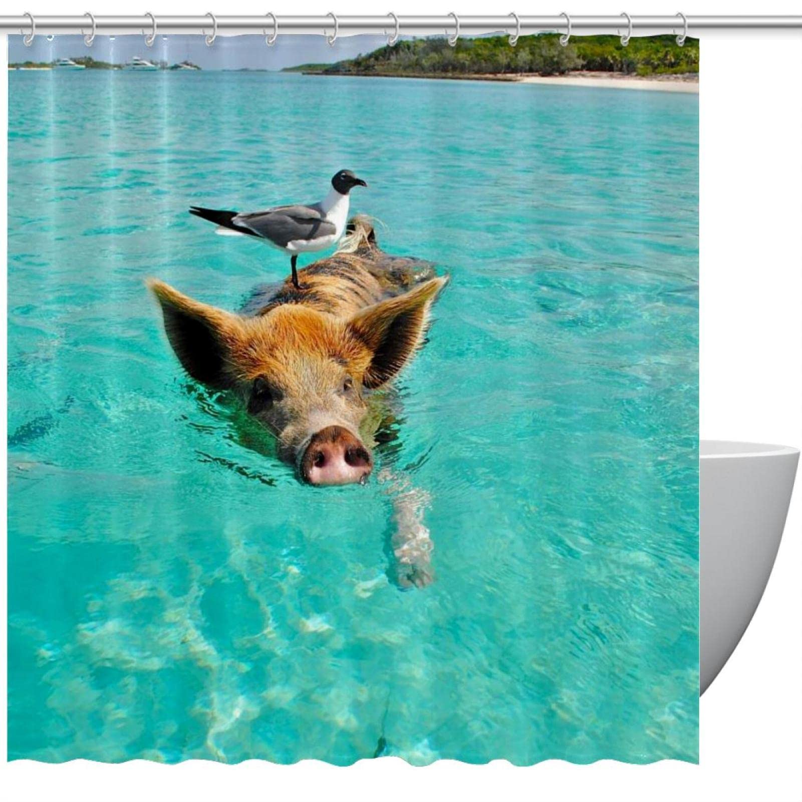 Rideau de douche imperméable Green Pig coloré 168x183 cm pour la salle de bain moderne