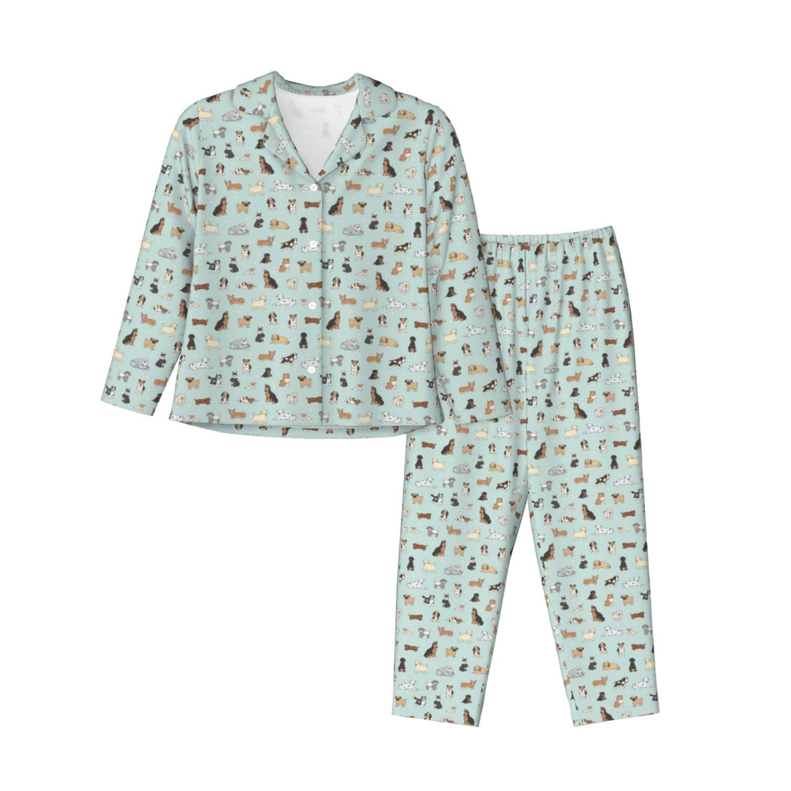 Pyjama imprimé chien pour femme en tissu de nuit doux haut de gamme - 8