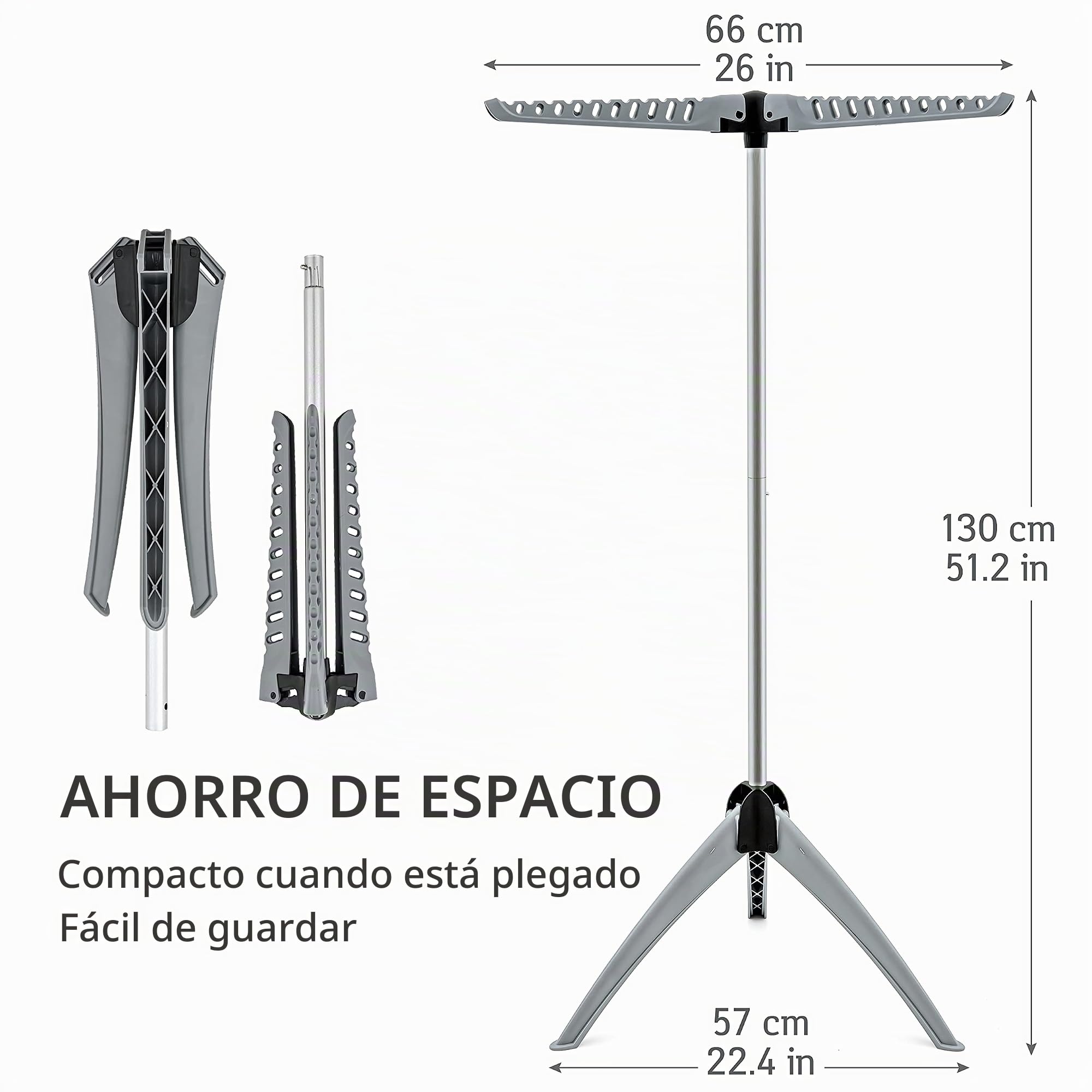 art moon Cedar Tendedero Plegable Resistente, Soporte para Colgar Ropa, Interior y Exterior, Capacidad Máxima 22 kg o 63 Perchas, Fácil Montaje, Gris