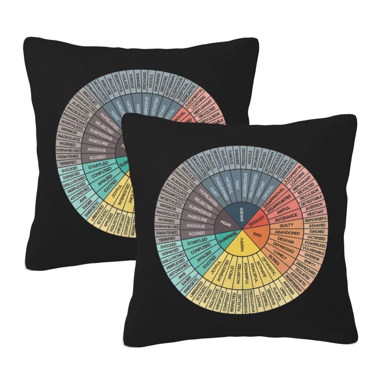 Lalamelody Wheel of Emotions Feelings Throw Pillow Covers Square Pillowcases for Bed Couch Sofa Therapy Office Living Room Cushion Covers Counselor