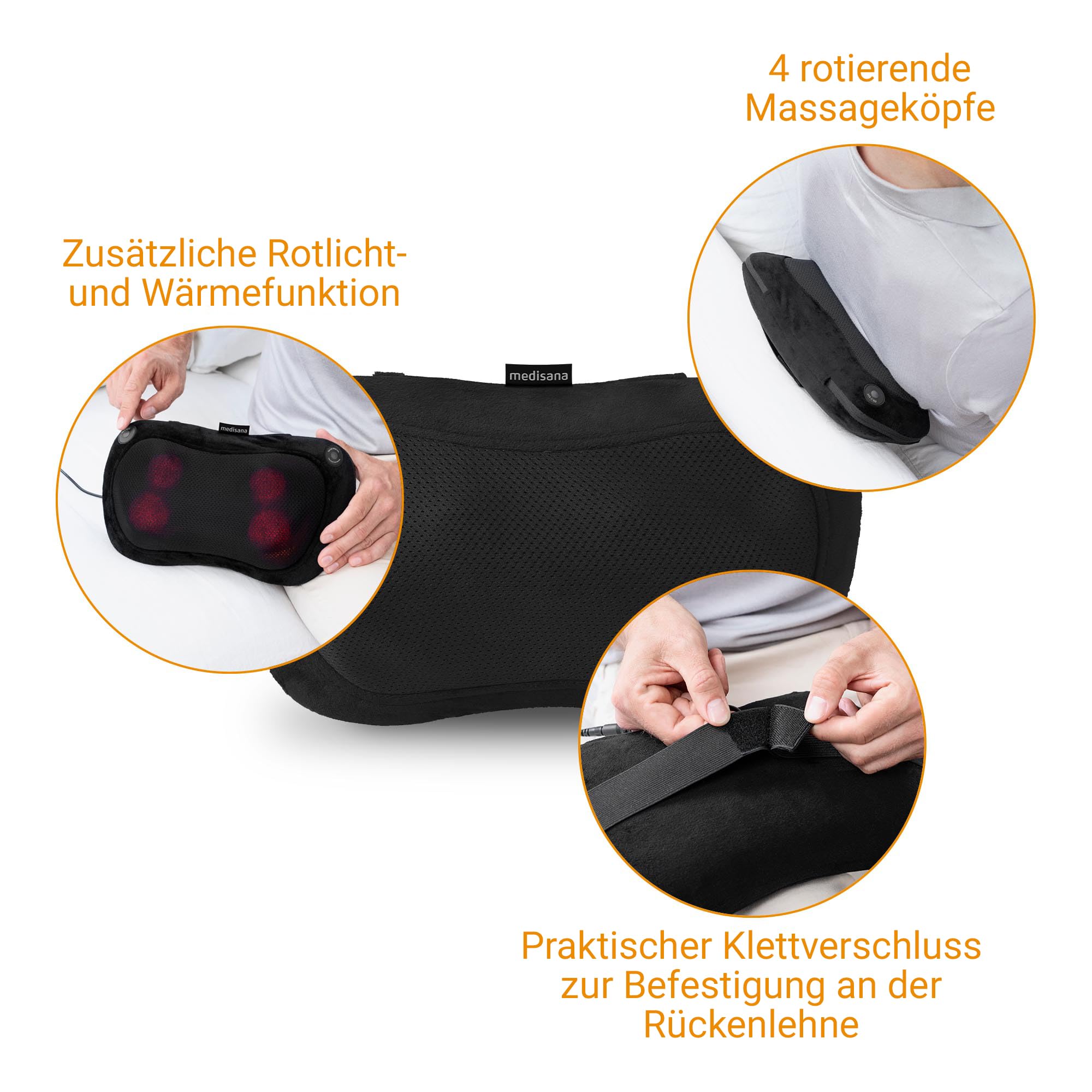 medisana MC 200 Shiatsu-Massagekissen mit Wärmefunktion, 4 rotierende Massageköpfe, Rotlichtfunktion für Nacken, Schulter, Rücken und Beine