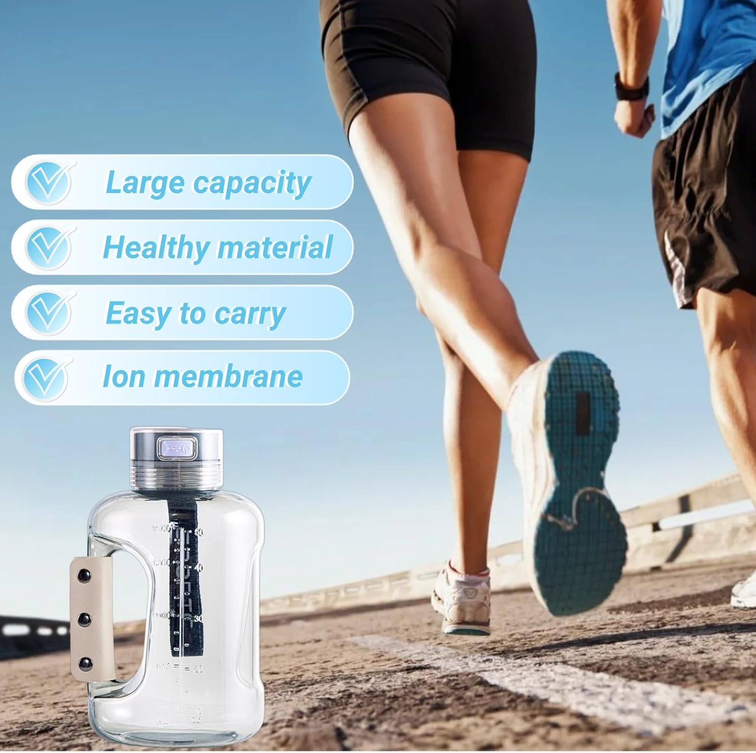 Smart Hydrogen Water Bottle Generator, 50.7oz/1.5L Rechargeable Hydrogen Water Pitcher, Portable Sport Water Filter Machine, Large Capacity with SPE PEM Technology (Black)