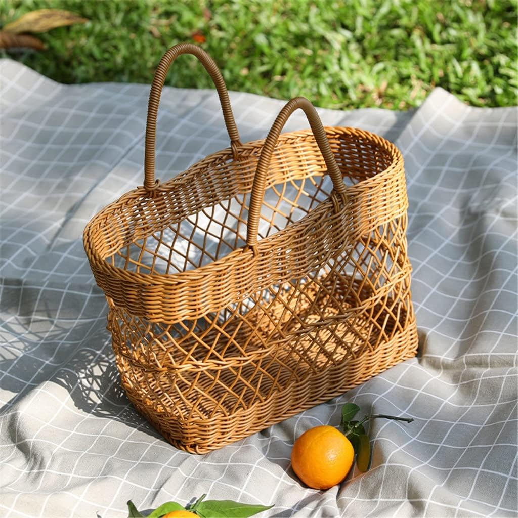 Picnic Basket Imitation Rattan Woven Portable Shopping Outdoor Outing