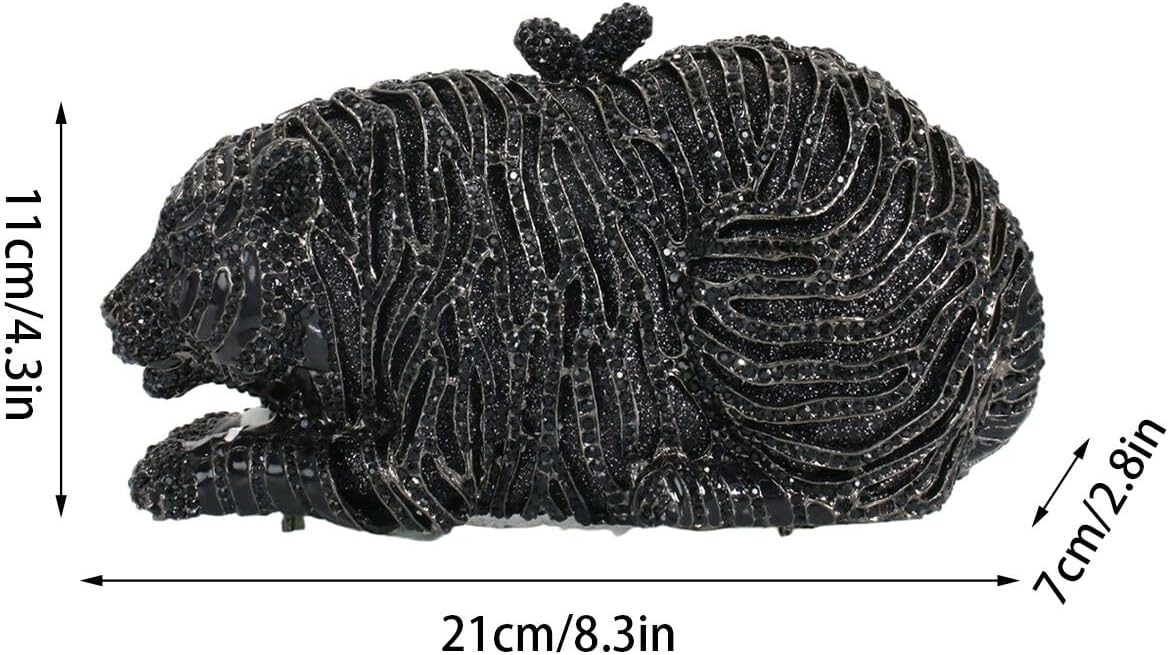 Women Cute Tiger Shaped Evening Clutch Sparkling Rhinestones Handbag Prom Party Purse