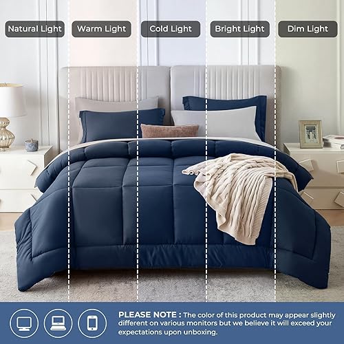 Miniatura 8 de Sasttie Juego de edredón tamaño Queen, 7 piezas de cama en una bolsa, tamaño Queen, juego completo de ropa de cama que incluye edredón, sábana