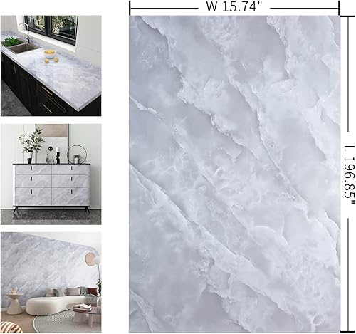 Miniatura 7 de Papel tapiz de mármol gris de 15.74 x 196 pulgadas, papel de contacto para encimera, impermeable, papel de mármol para encimera de cocina, papel