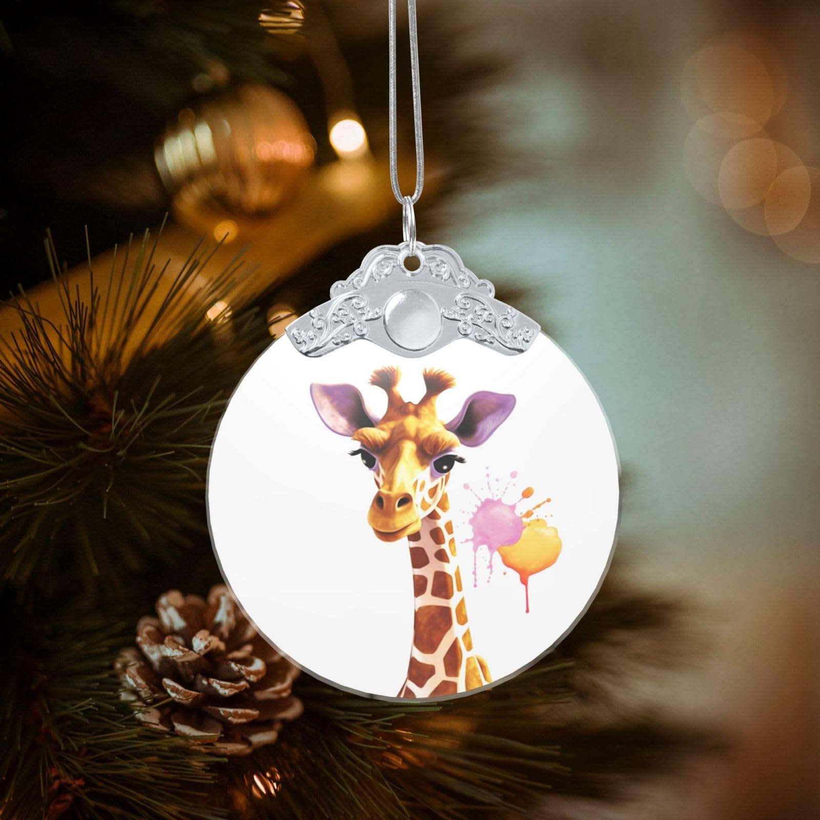 Crystal Christmas Ornaments for Christmas Tree Decoration Hanging Giraffe Ornament with Gold Ribbon Crafts Round Pendant for Keepsake Gifts Glass Xmas Decor Party Supplies