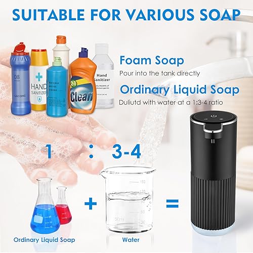 Miniatura 4 de Dispensador automático de jabón espumoso, dispensador eléctrico de jabón de manos de espuma ajustable de 4 niveles, recargable por USB, sin contacto