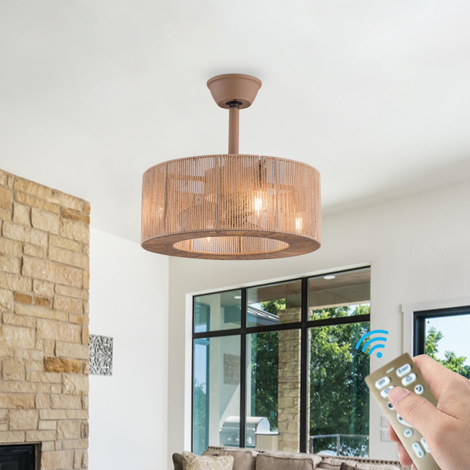 Ventilateur de plafond de ferme avec lumières haut de gamme en rotin