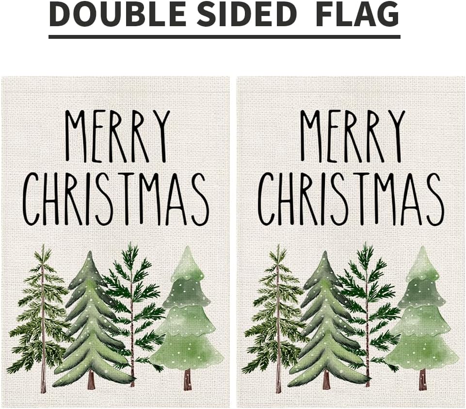 Christmas Tree Garden Flags 12x18 Double Sided Burlap, Winter Welcome Xmas Sign Small Flag Merry Christmas Party Yard Farmhouse Outdoor Decorations DF607 - Image 8