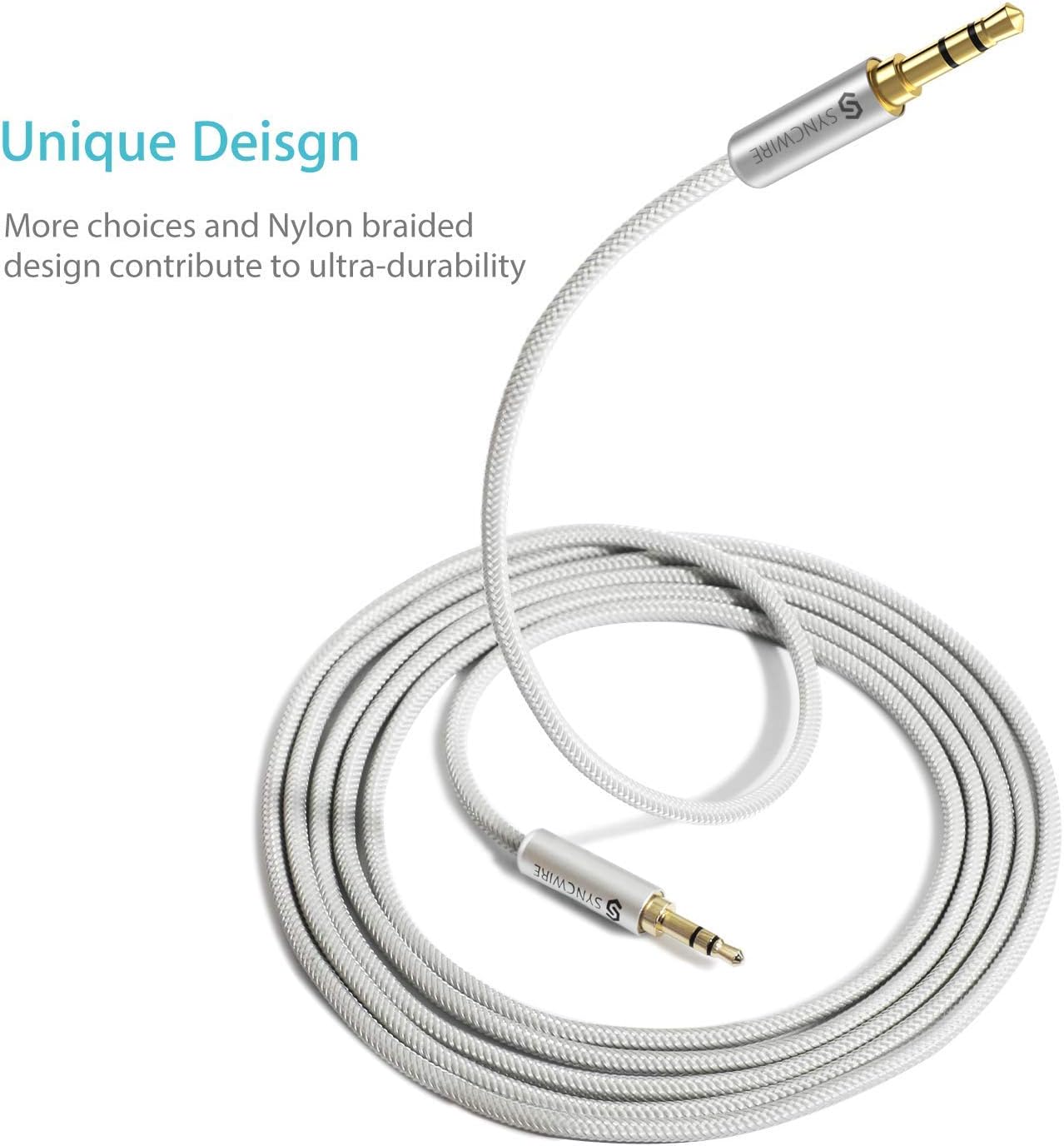 Syncwire 3.5mm Audio Cable, Aux Cable (1.6ft/0.5m) Auxiliary Cord Stereo Jack Male to Male Nylon Braided Audio Cord for Car, Headphone, Home Stereos, Speaker, iPhones,Tablets, Echo&More Silver : Electronics