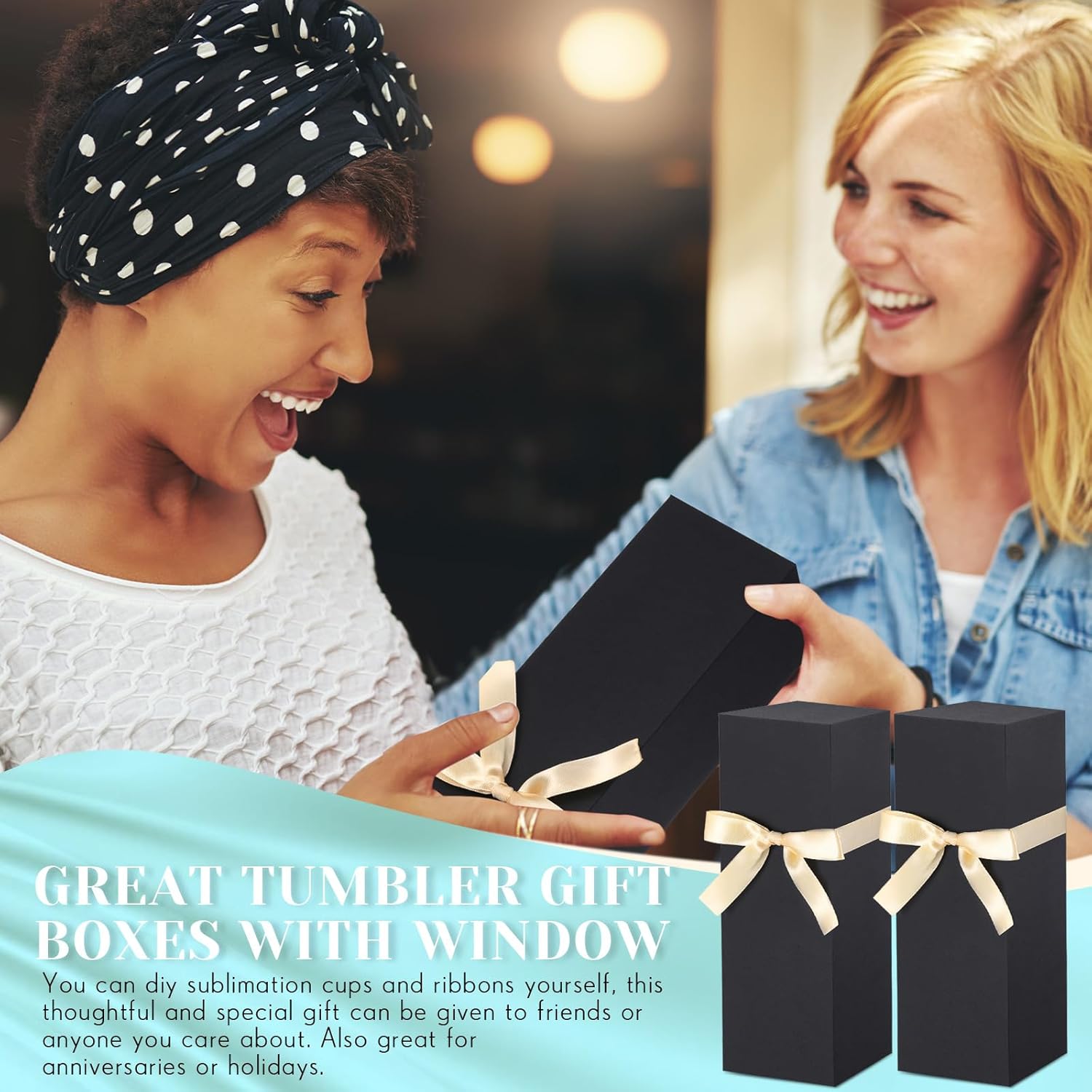 Qilery 12 Sets Gift Boxes with Ribbon for Sublimation Glass Tumbler Gift Boxes for 12oz, 20oz, 30oz Shipping Cup Exhibition Packaging(Black) - Image 6