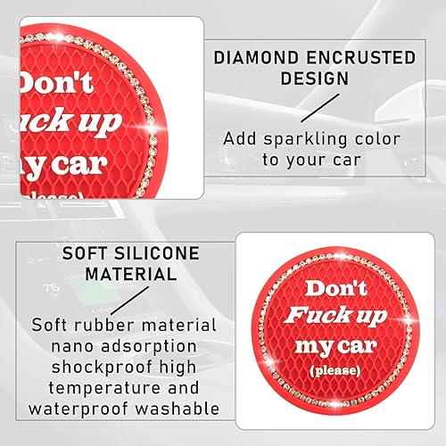 Miniatura 9 de Kewucn Paquete de 2 posavasos brillantes para automóvil, 2.75 pulgadas, antideslizantes, de goma suave, con diamantes de imitación, accesorios
