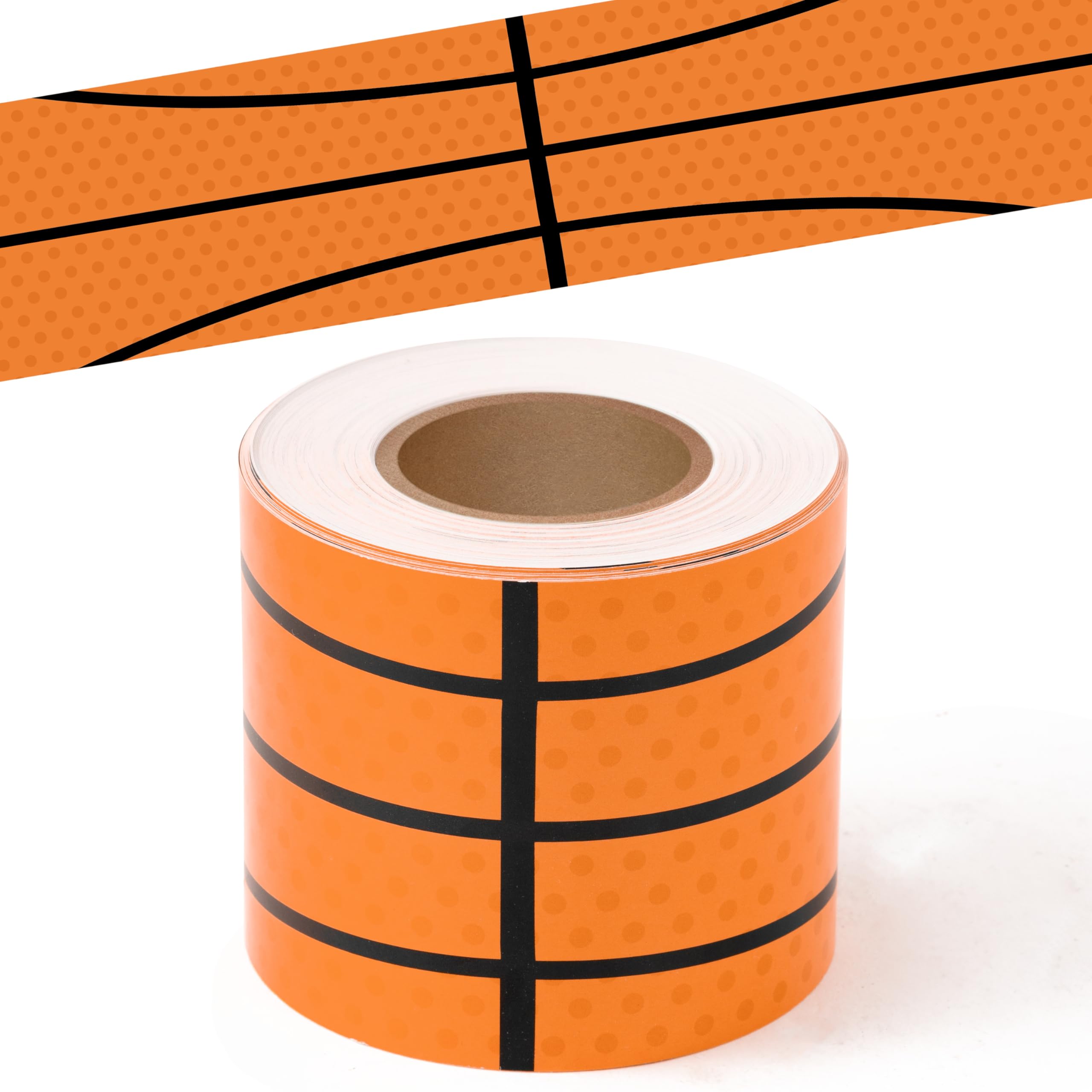 BeYumi Basketball Sport Border Trim - 65ft Back to School Basketball Patterned Straight Rolled Border Trim Orange Basketballs Die Cut Sports Bulletin Board Party School Classroom Chalkboard Wall Decor