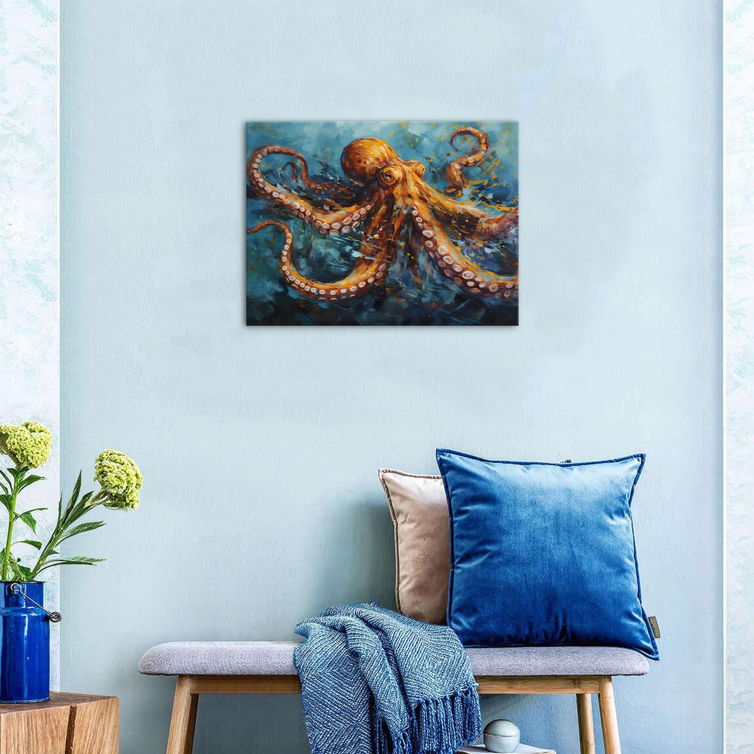 AIYISU Octopus Wall Art Bathroom Decor Sea Animal Pictures Ocean Beach Canvas Prints Abstract Coastal Marine Life Painting Nautical Theme Artwork for Bedroom Living Room Home Decoration 30x40cm - Image 2