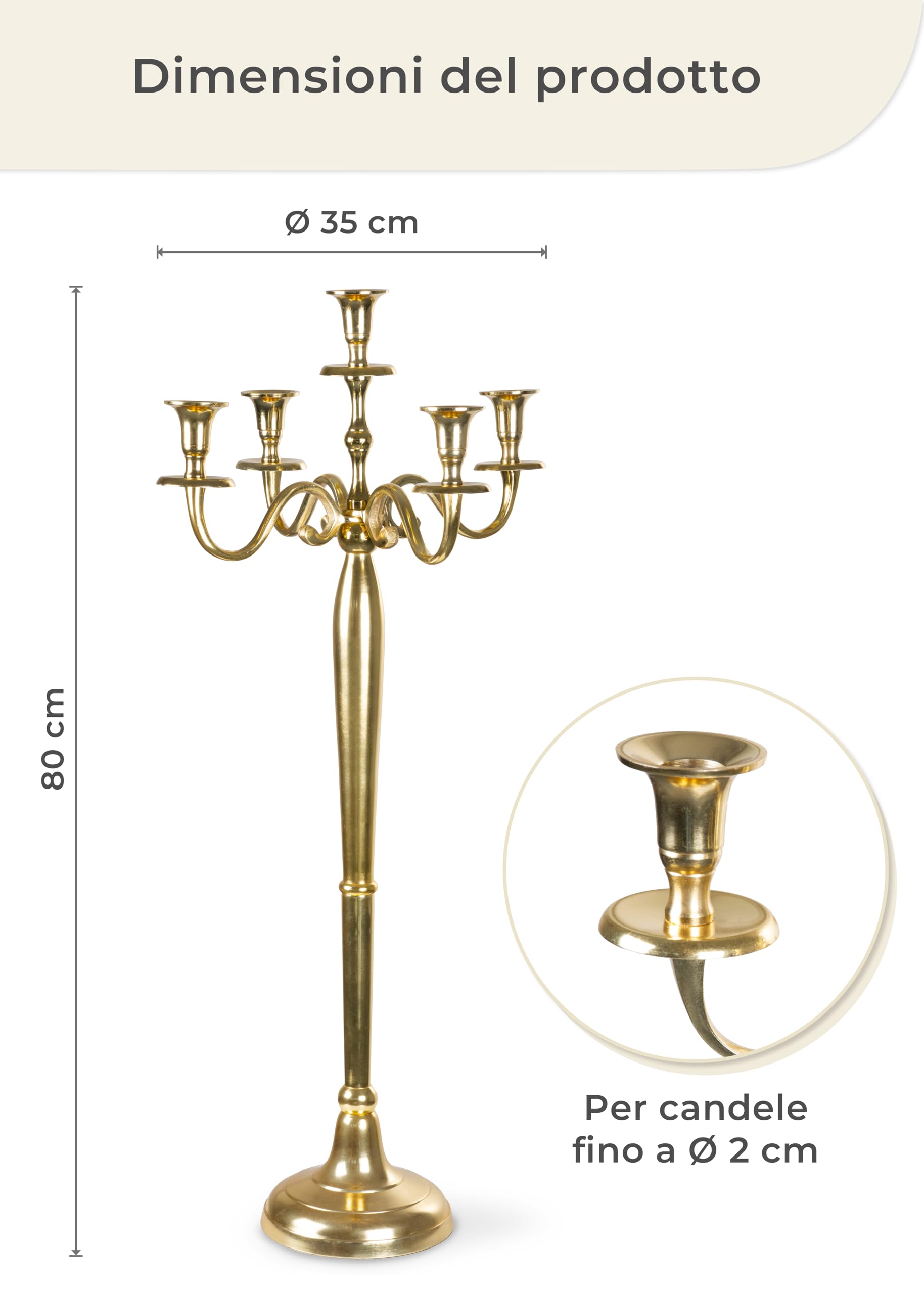 Gräfenstayn Candelabro portacandele 1, 3 o 5 Bracci - Varie Misure - candelabro Color Argento, Nero, Bianco od Oro (XL, Oro)