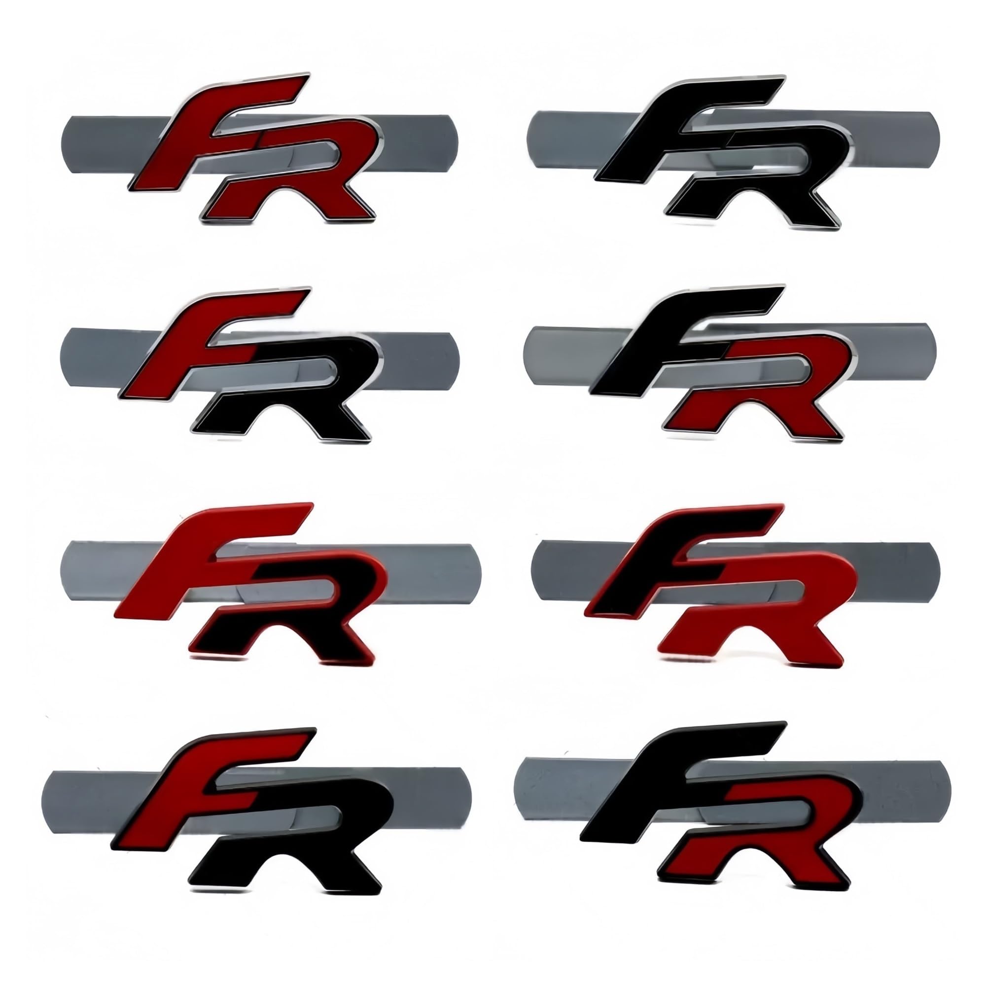 Genérico Emblema Adhesivo con Letras del Logotipo FR de Metal 3D for Parrilla Delantera de Coche(Black Red-Silver Border)