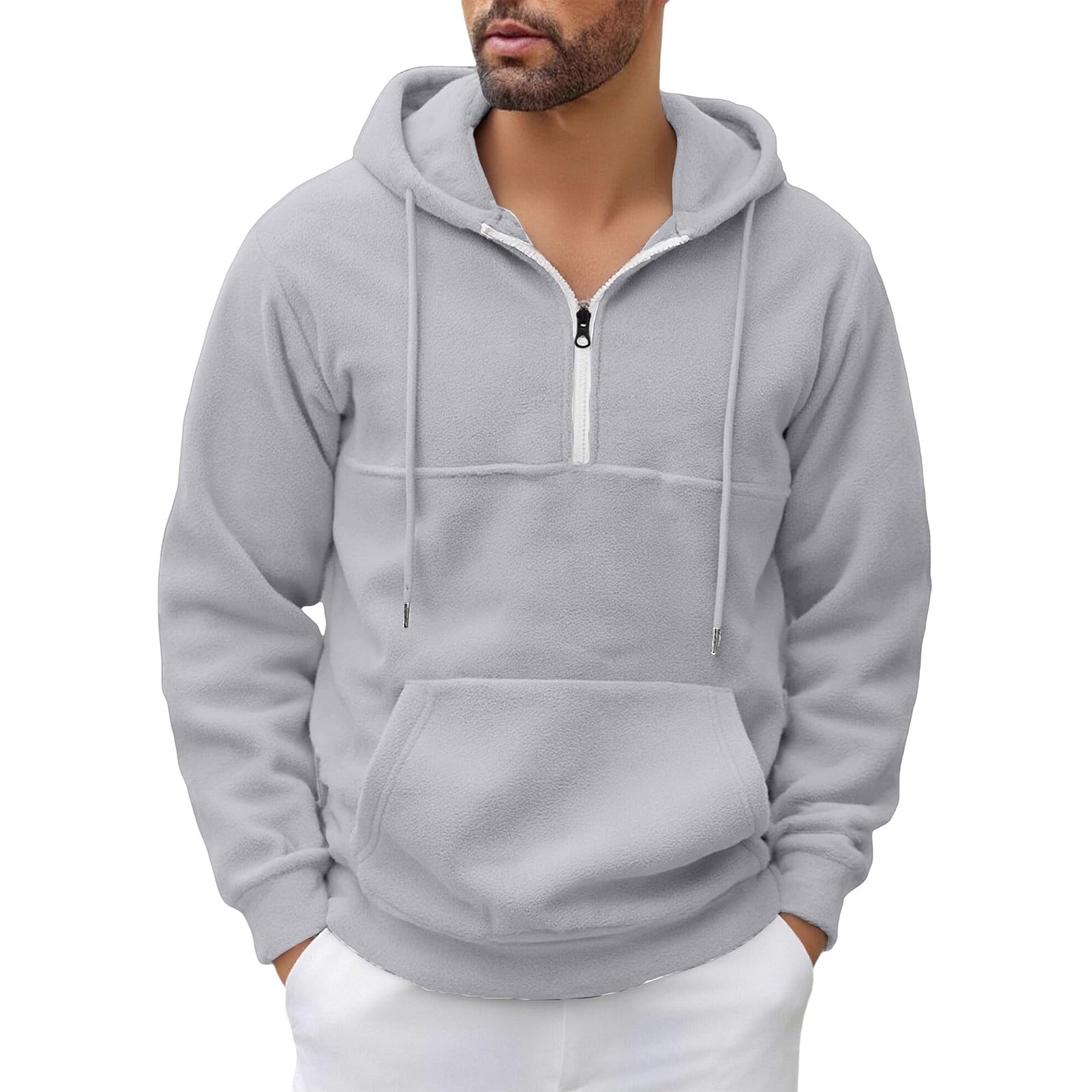 Ropa Anti UV Hombre Sudadera con Capucha Y Cremallera De Un para Hombre, Forro, Manga Larga, Estilo Oversize, Cálida, Bolsillo. Sudaderas Azul (Light Ashy, XXXL) Deporte Cortavientos