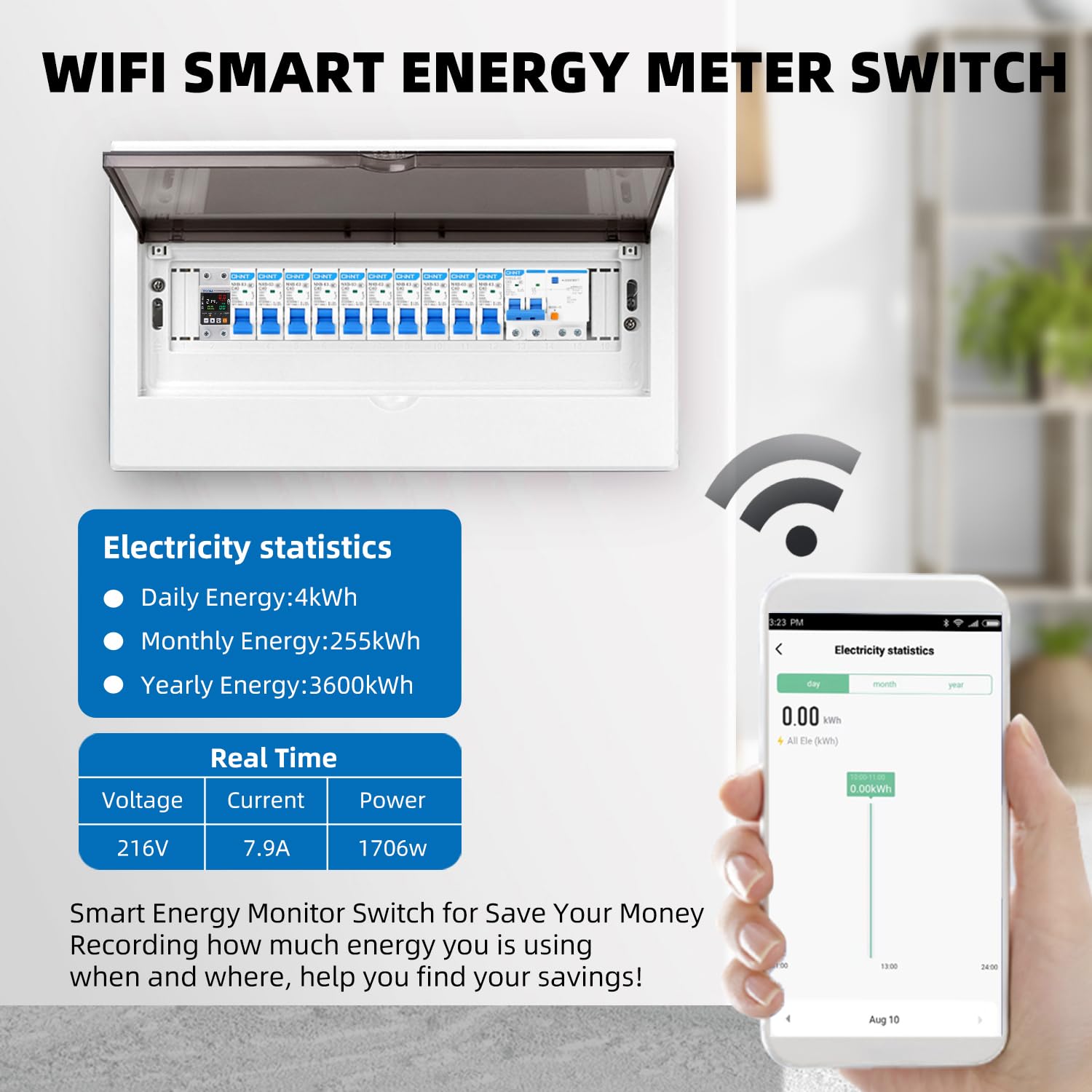 Misuratore di energia intelligente TUYA WiFi AC 63A 85-300V WiFi Smart Earth Leakage sopra sotto il monitor di energia elettrica del protettore di tensione APP Telecomando Smart Life 230V