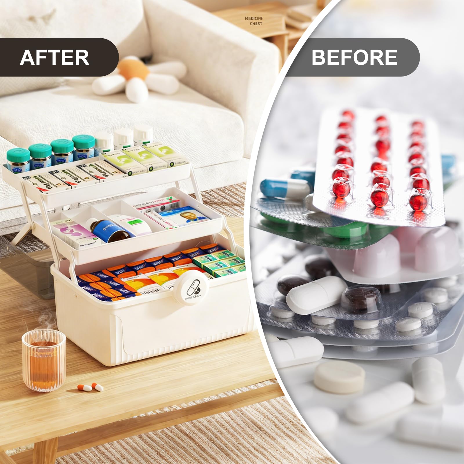 Textiluxe Boite a pharmacie, Rangement medicament, Boîte médicale portable à 2 étages, pour médicaments à la maison, Multifonction plastique Boîte rangement pour bijoux, médicaments (blanc Textiluxe Boite a pharmacie, Rangement medicament, Boîte médicale portable à 2 étages, pour médicaments à la maison, Multifonction plastique Boîte rangement pour bijoux, médicaments (blanc