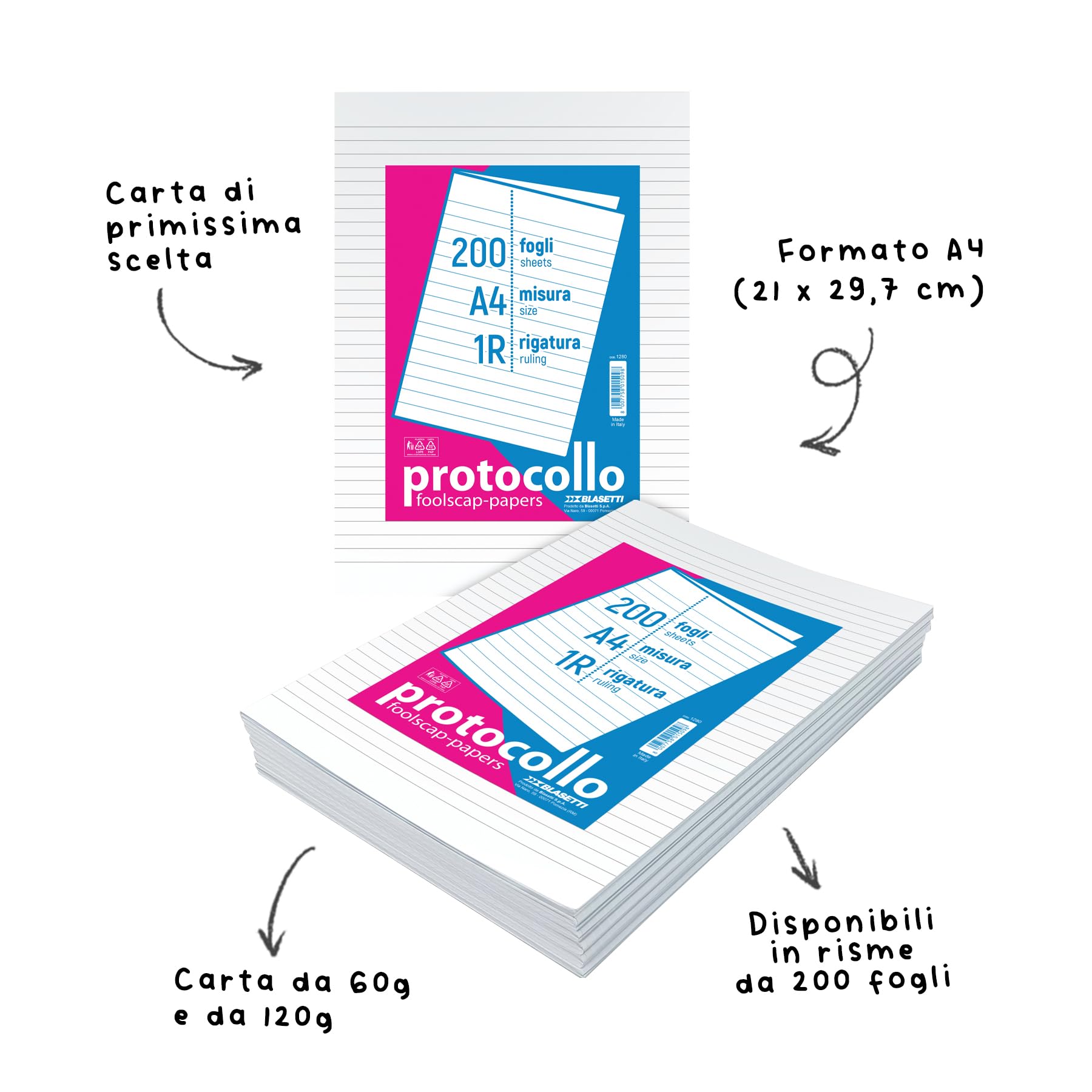 Risma Carta Protocollo Blasetti - 200 Fogli A4, Doppia Colonna, 60g/m², Pura Cellulosa, Per Contabilità - Foto 10