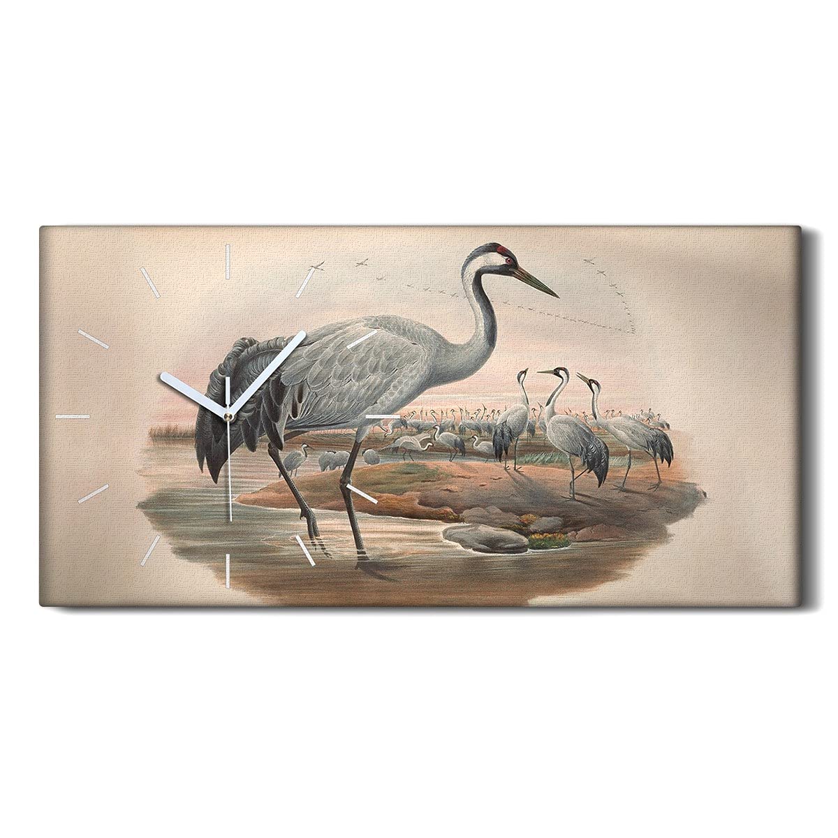 Horloge sur Toile Oiseaux Sauvages 60x30cm - Cadran Silencieux Sans Tic-Tac