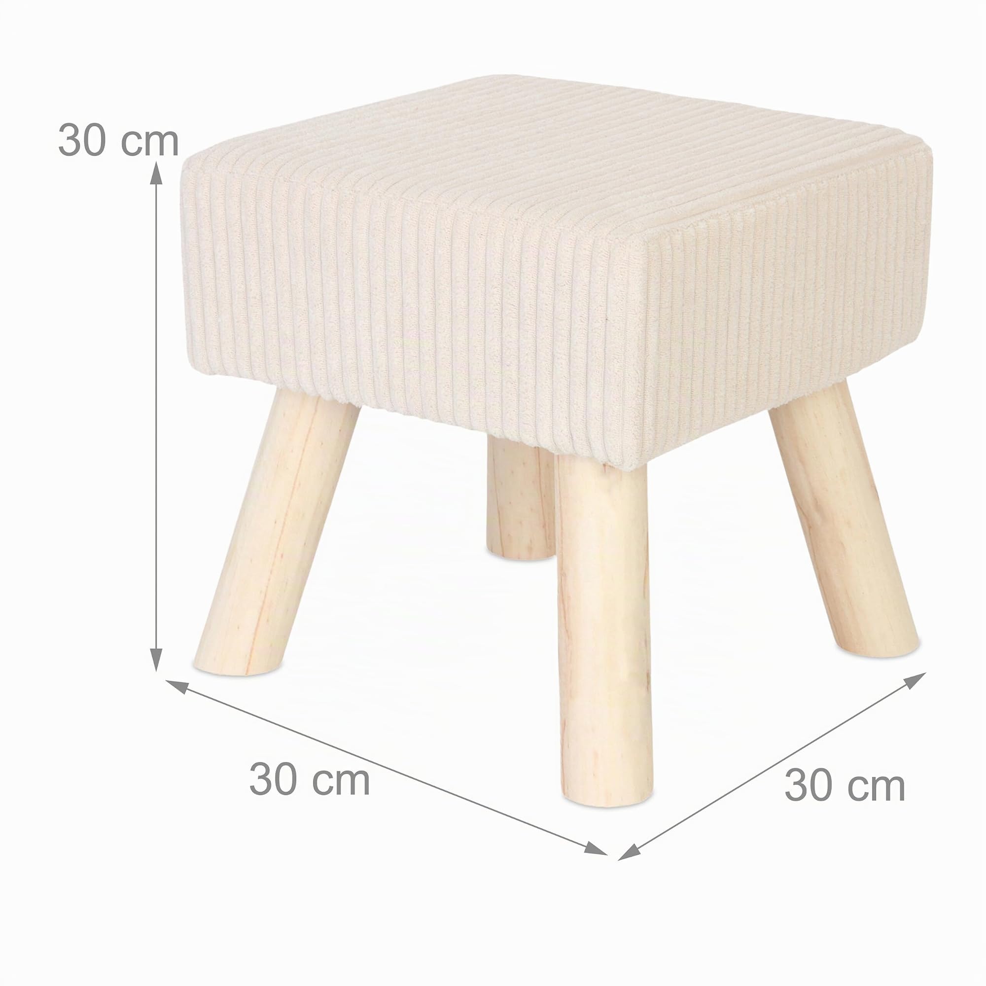 Relaxdays Sgabello corda, gambe in legno, imbottito, HxLxP: 30 x 30 x 30 cm, quadrato, poggiapiedi, beige/naturale
