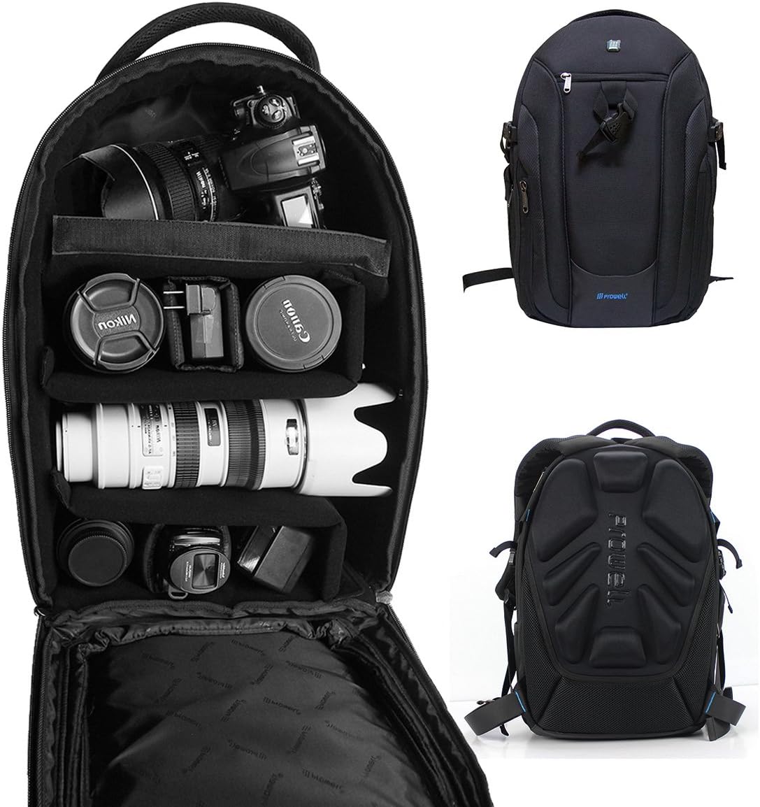 DSLR Camera Backpack Gadget Bag with Dividers,PROWELL Water Resistant Travel Outdoor Backpack for Cameras,Lens,15" Laptop