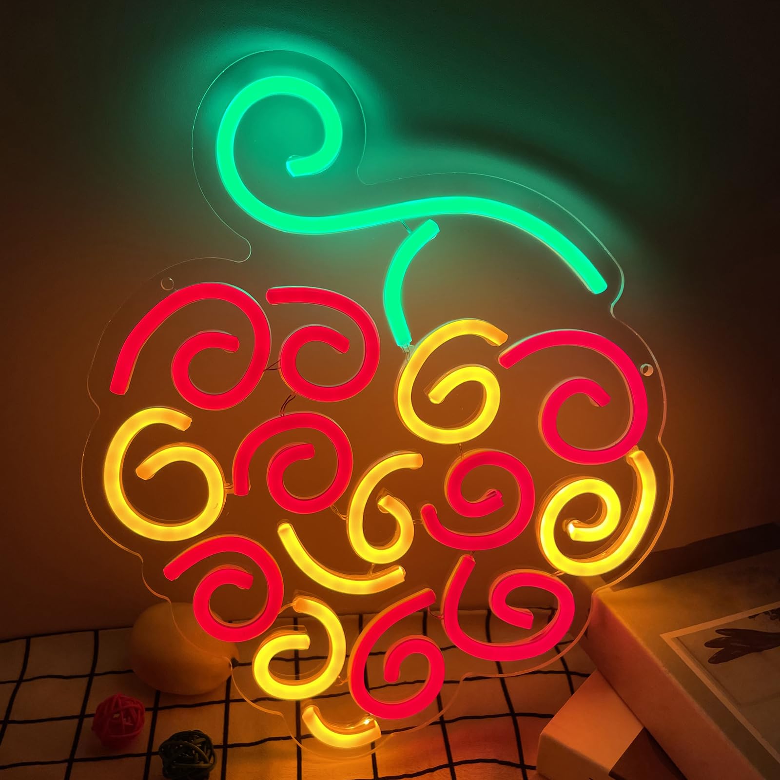GTOTd Cyber Fruit-Cherry Lamp Led Neon Sign Night Light | Cute Christmas Bedroom Kids Room Decor Gifts Merch Party Supplies for Wall Art Acrylic USB Powered Home Living Room Shop Bar
