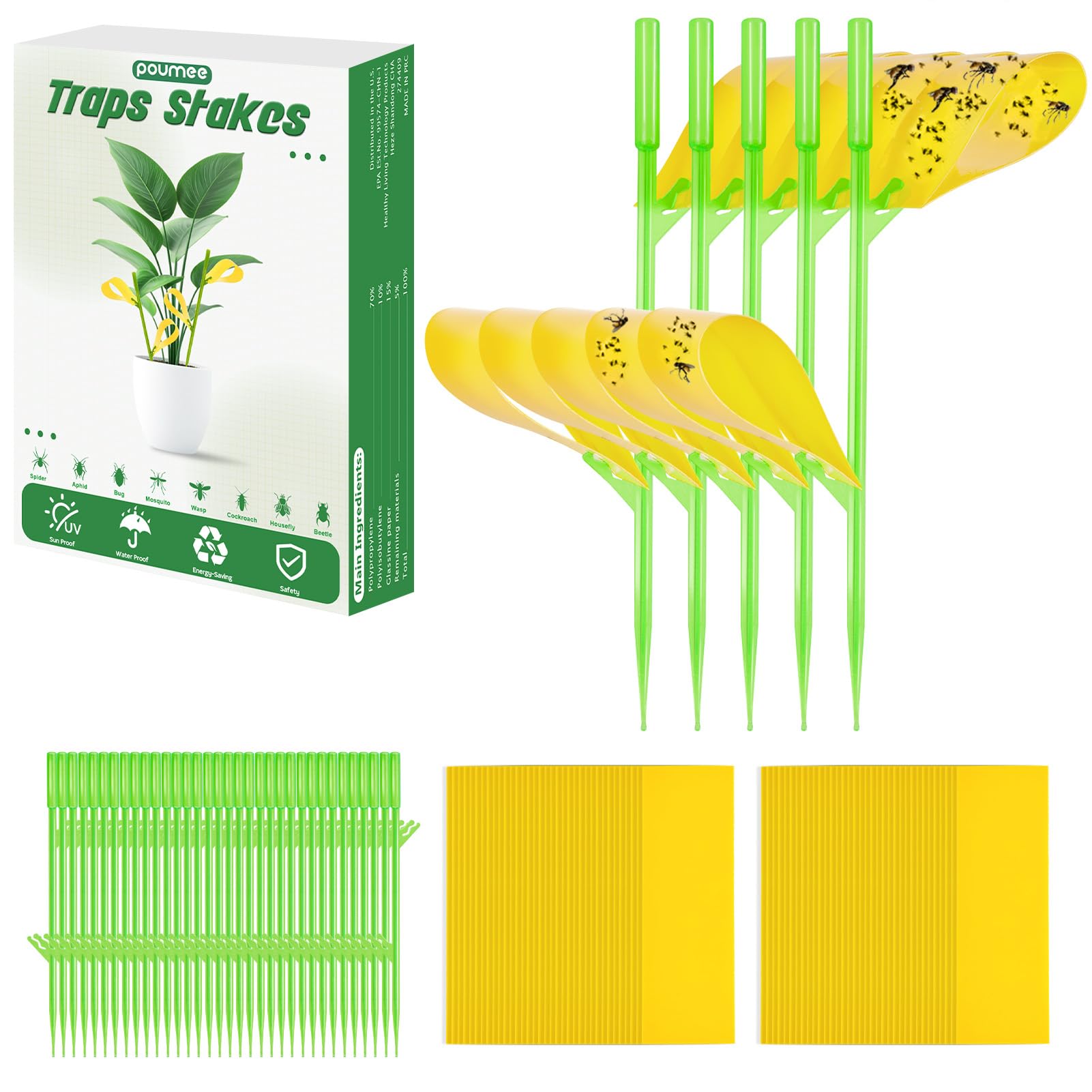 70 PCS Fungus Gnat Sticky Traps for Plants,Double Sided Houseplant Sticky Stakes for Flying Plant Insect, Yellow Sticky Traps for Plant Gnats Fruit Flies Mosquito Thrips Aphids