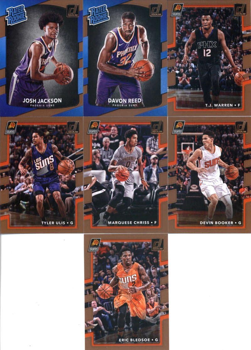 2017-18 Donruss Basketball Phoenix Suns Team Set of 7 Cards: Eric Bledsoe(#116), Devin Booker(#117), Marquese Chriss(#118), Tyler Ulis(#119), T.J. Warren(#120), Davon Reed(#169), Josh Jackson(#197)