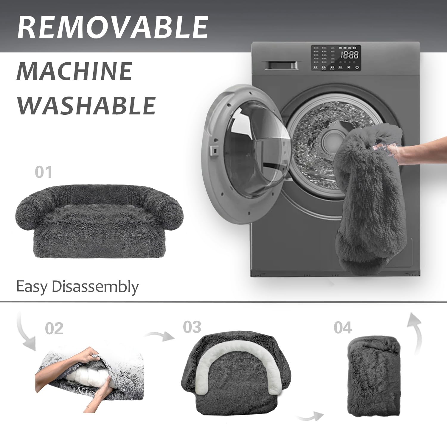 Tapetes de cama calmantes para perros y gatos, funda de sofá lavable y extraíble, tapete de pelo largo de felpa para mascotas, forro impermeable, perfecto para perros y gatos pequeños, medianos y