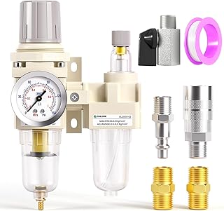 TAILONZ PNEUMATIC 1/4 Inch NPT Air Filter Pressure Regulator Water/Oil Trap Separator Combo(0-145PSI),Air Tool Compressor Filter with Gauge AC2010-02(Manual Drainage)