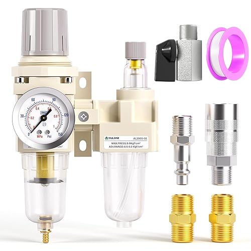 TAILONZ PNEUMATIC Filtro de aire NPT de 14 de pulgada con regulador de presión de trampa de aguaaceite combinado (0-145 PSI), filtro compresor de