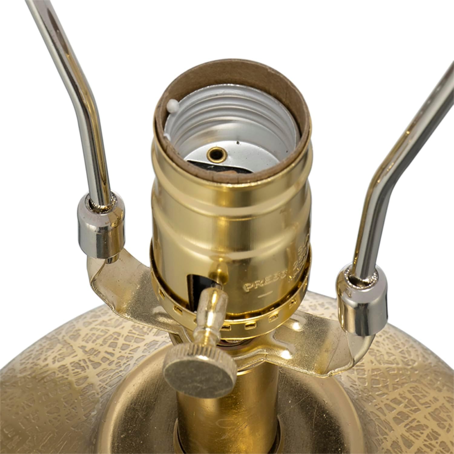 D15x25.7 Round Aluminum Sheet Gold Table Lamp with White Fabric Shade (Lamp Shade Assembly Required)
