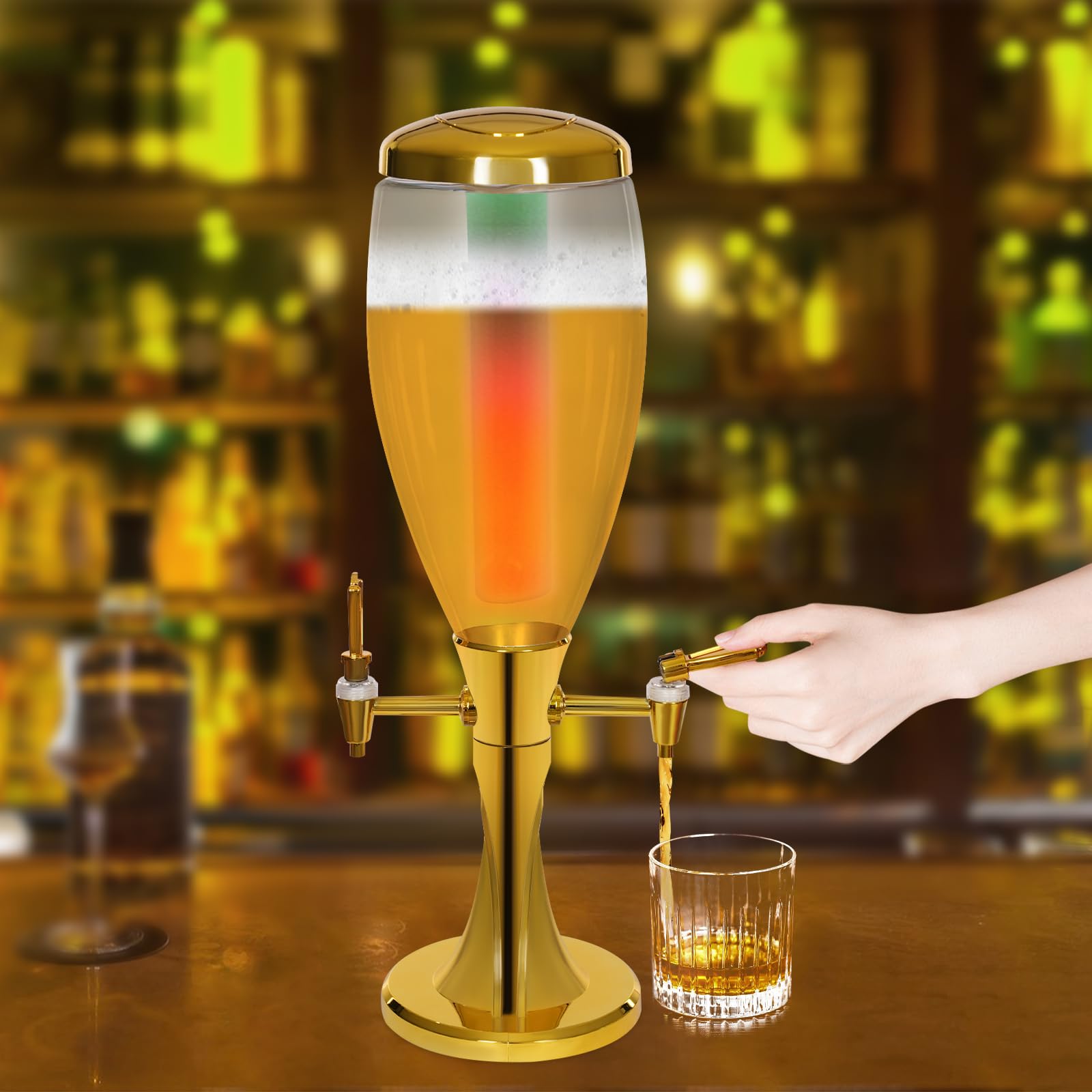 Columna de cerveza de 3 litros con dos grifos, dispensador de bebidas para whisky, vino, cerveza, zumo