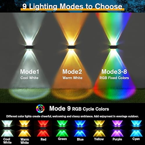 Miniatura 3 de Uspring Paquete de 4 luces solares para cerca, luces solares ultra brillantes para cerca, luces solares de arriba y abajo, luces solares para