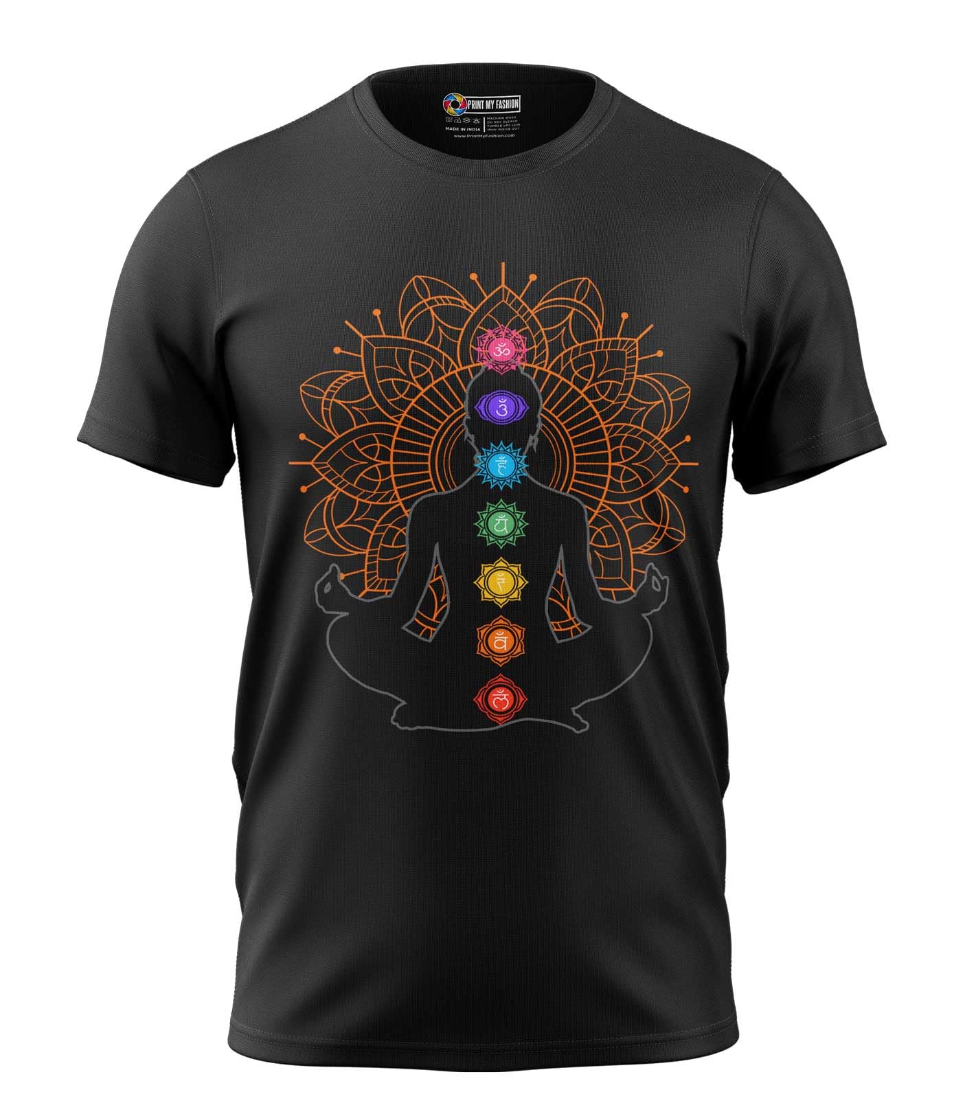 Print My FashionMen's T-Shirt Regular Fit Round Neck Half Sleeve Combed Bio-Washed Cotton Yoga Chakras Graphic Printed T-Shirts