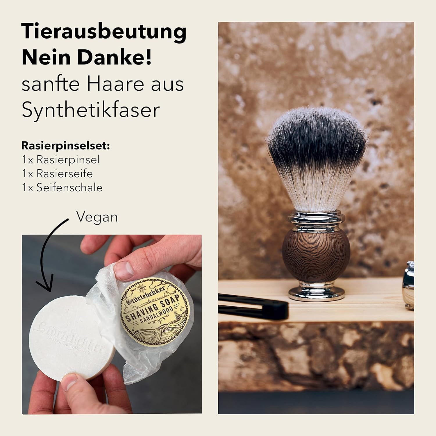 Störtebekker Premium Blaireau de Rasage Set avec bol à raser en acier inoxydable et savon à raser Coco