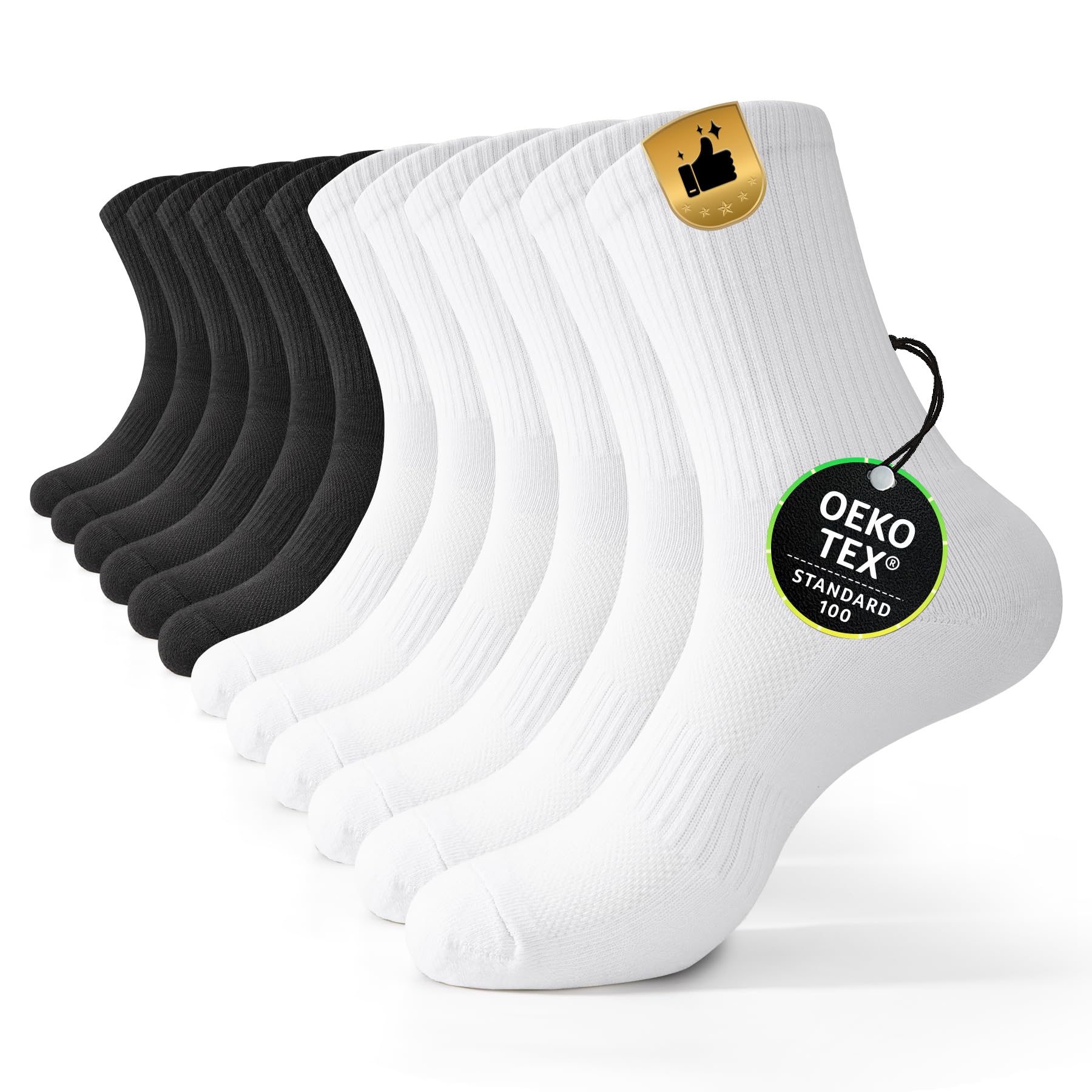 FALARY Socken Herren Damen Sportsocken aus Baumwolle–Atmungsaktive Crew Socken mit Frotteesohle, ideal für Sport und Alltag, 3er/6er/12er Set, Größe 35–50