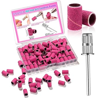 Nail Drill Bit, Haozher Sanding Band Nail Drill Bit for Nail Tech, Professional 180 Fine Grit Nail File Sanding Band with 3.1mm Mandrel Bit for Acrylic Nail Gel Removal Manicure Pedicure