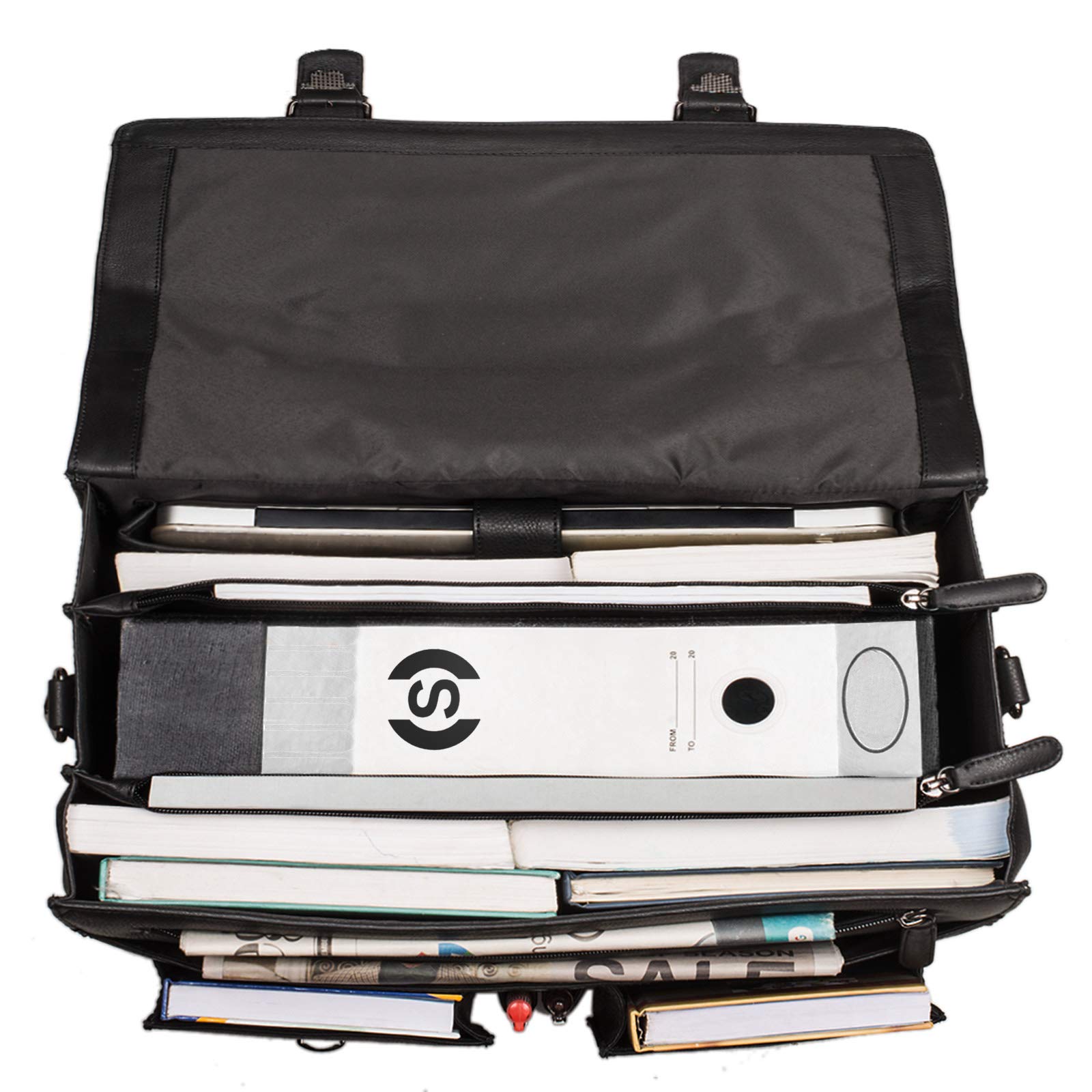 STILORD Marius Sac de Professeur d'Enseignant en Cuir Sac d'École Grand Porte-Documents d'affaires Épaule Compartiment pour PC Portable Couleur:Noir
