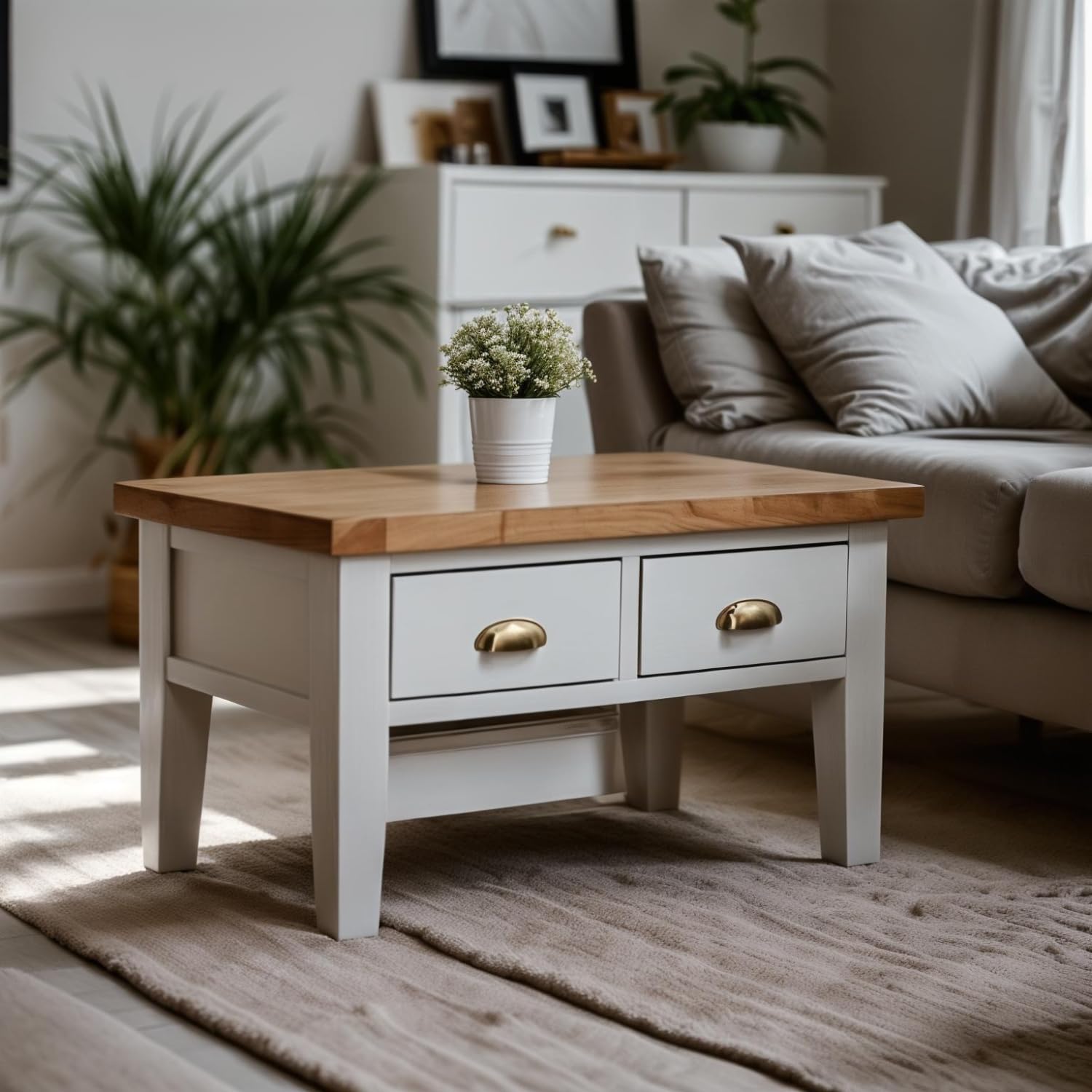 Arklow Painted Oak Dovetail Grey Coffee Table With Drawers/Living Room Storage