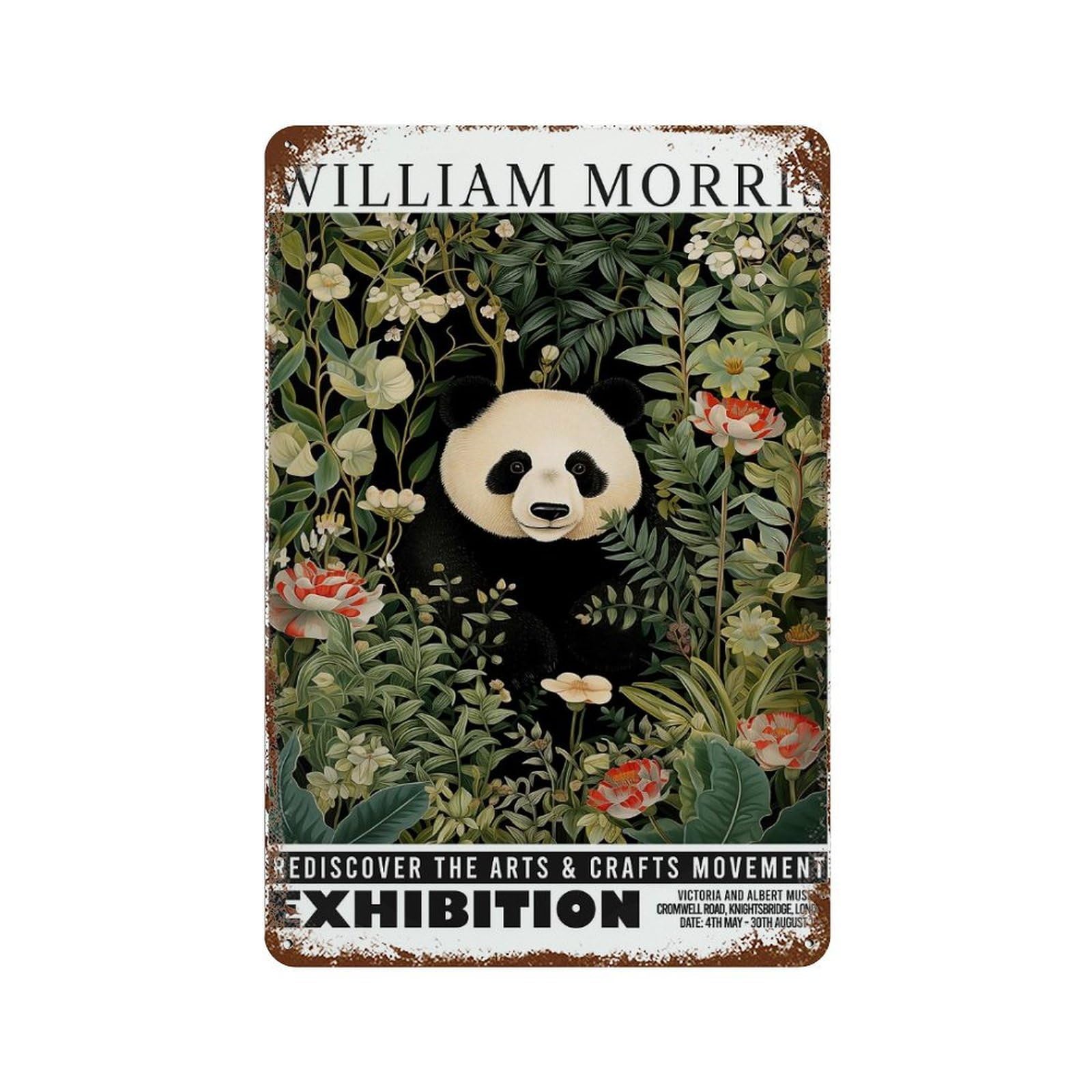 William Morris Panda Floral Exhibition Vintage Metal Tin Sign 11.8"x7.9", Ideal for Living Room, Hallway And Home Decor