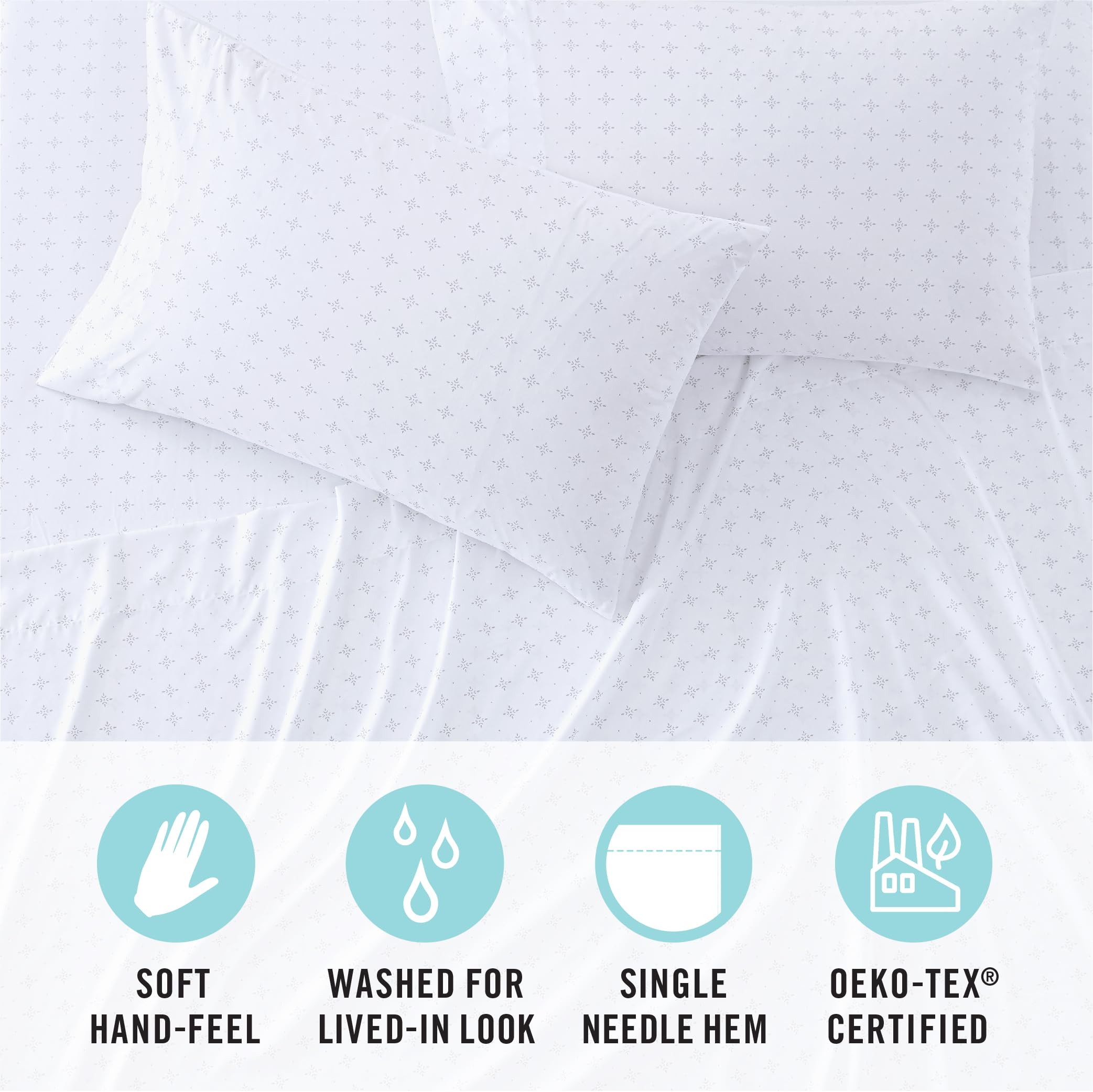 MARTHA STEWART Ultra Soft Brushed Microfiber 4-Piece Sheet Set - Deep Pocket, Easy Care, Queen, Pink & Blue Floral - View #13