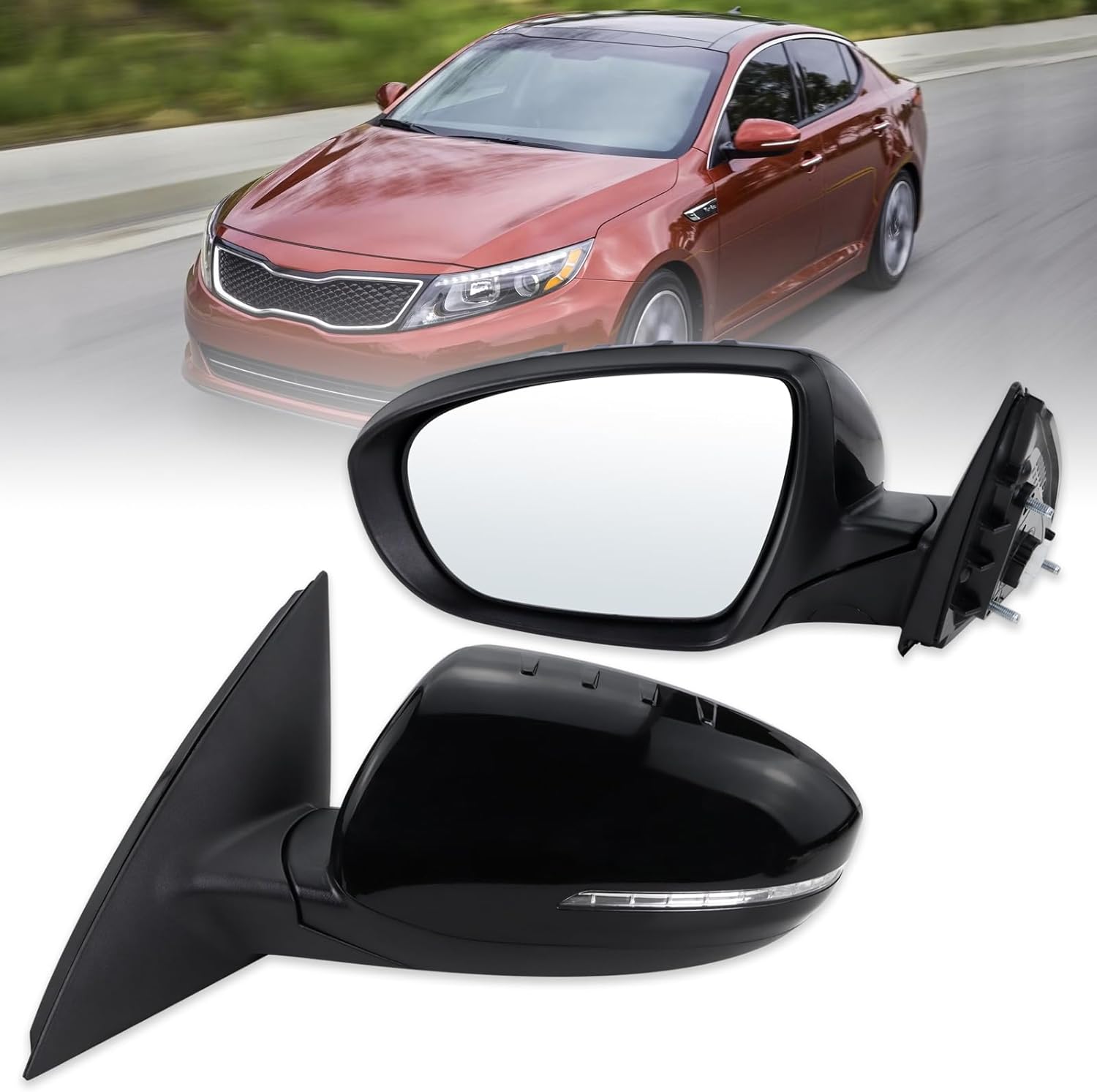 Left Driver Side Mirror Compatible With 2014 2015 Kia Optima With Manual Folding Power Glass Turn Signal Heated Black Replace#876104C501(6Pins)