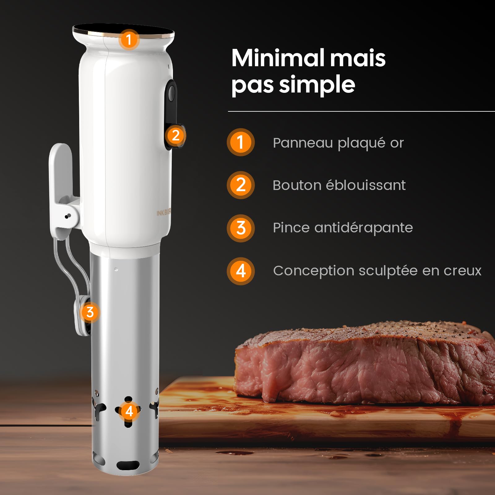 INKBIRD WiFi Thermoplongeur Sous Vide ISV-101W, Cuisson Basse Température 1000W: Écran TFT, Cuisson De Réservation App, Protection Du Niveau D'eau, Avertissement De Température, 0℃~95℃, Réglable 0,1℃