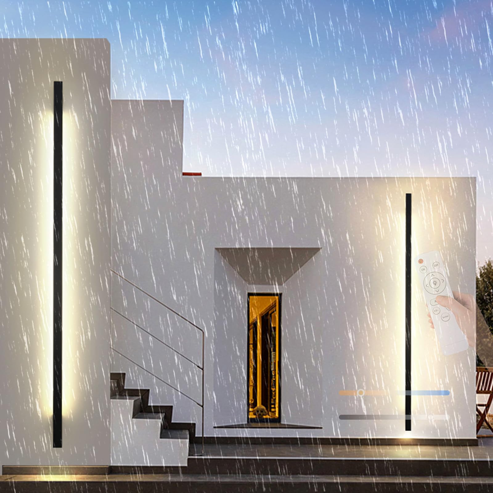 Applique Murale d'extérieur LED à intensité Variable avec télécommande 2700 K/4500 K/6500 K, étanche IP65, Bande Longue Moderne en Aluminium pour Porche et terrasse