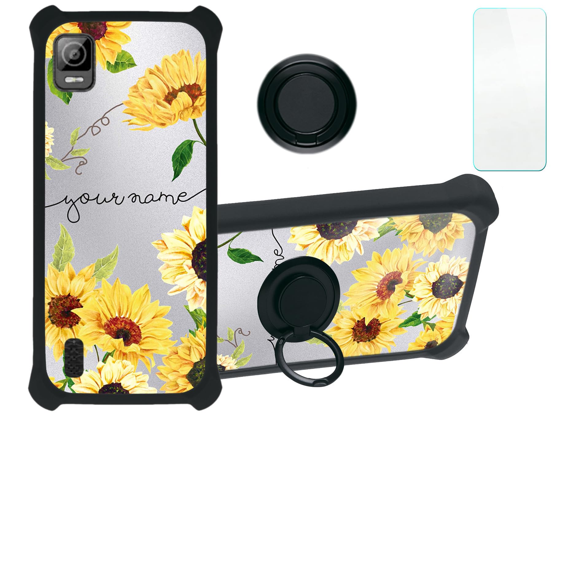 jioeuinly Koobee K100 Case Compatible with Ans Koobee K100 Phone Case SL004T Case Cover [with Tempered Glass Screen Protector][Hard PC + Soft Silicone][Ring Support] [Silver Reflect Light] DYH-XRK